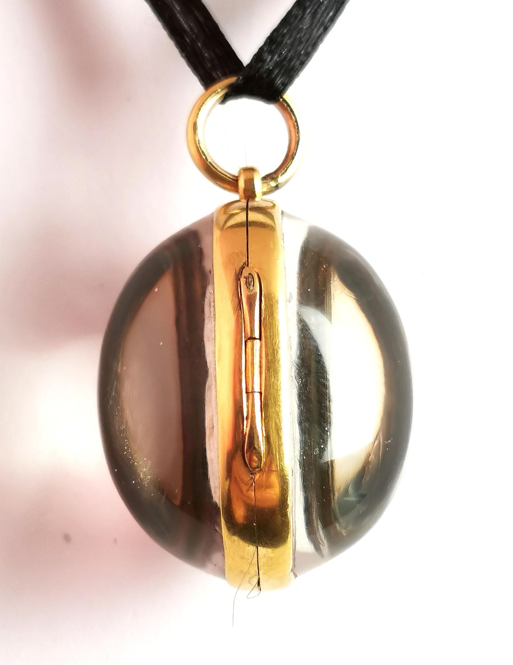 Important Antique Mourning Locket, Rock Crystal, 15k Gold, Lord Byron 9