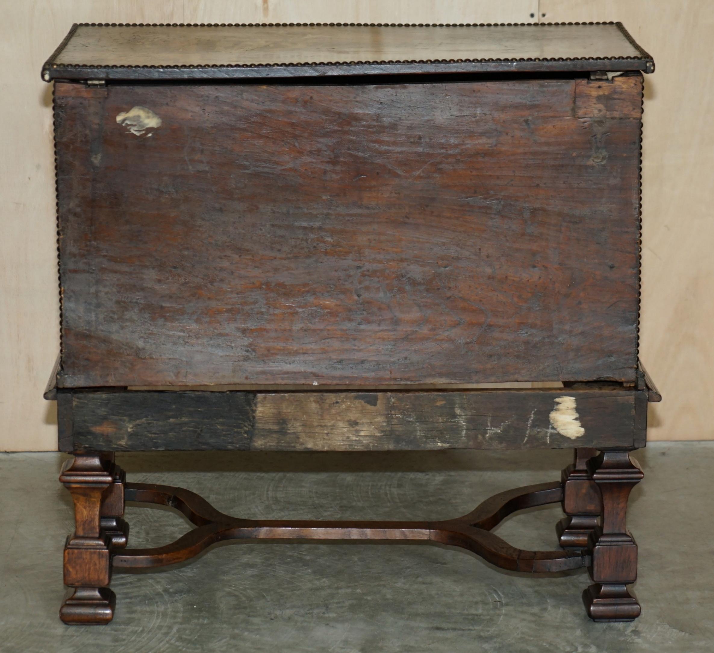 Important Antique Museum Quality Equestrian Leather Clad Painted Chest on Stand For Sale 6