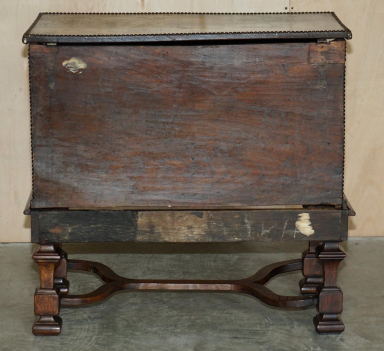 Important Antique Museum Quality Equestrian Leather Clad Painted Chest on Stand For Sale 7
