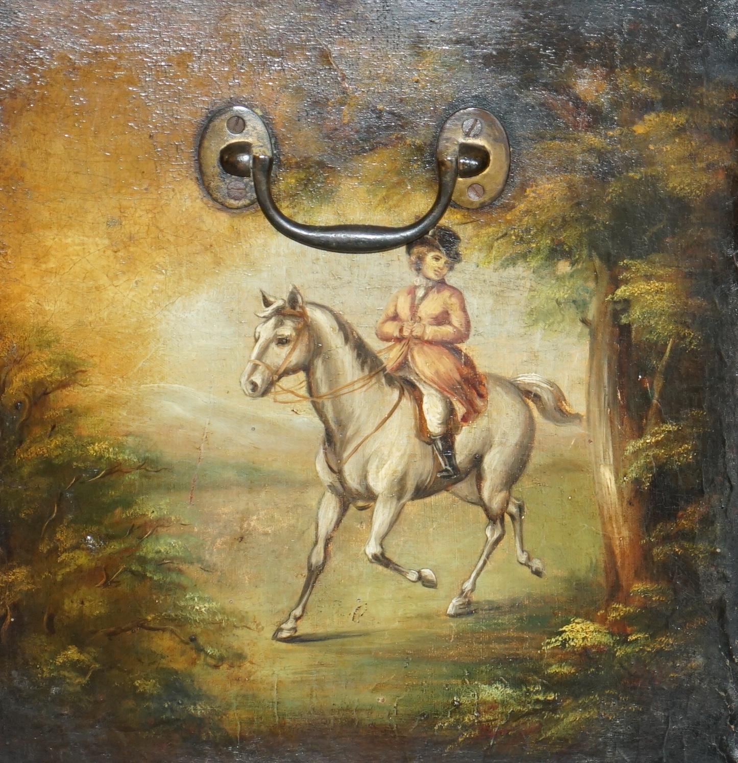 Wichtige antike Museum Qualität Equestrian Leder gekleidet gemalt Truhe auf Stand im Angebot 9