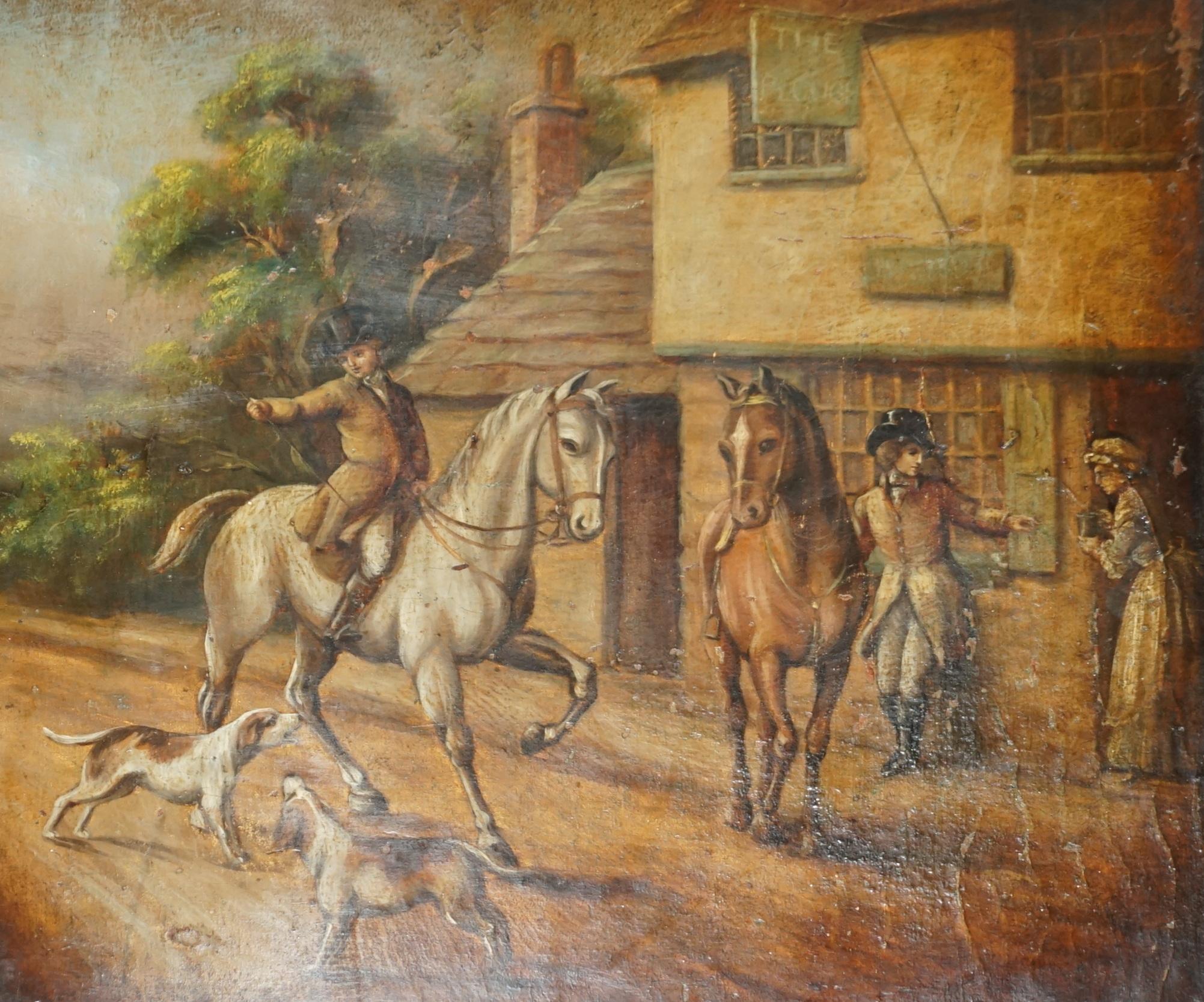 Importante Arcón Antiguo Pintado con Piel Ecuestre de Calidad de Museo sobre Peana en venta 1