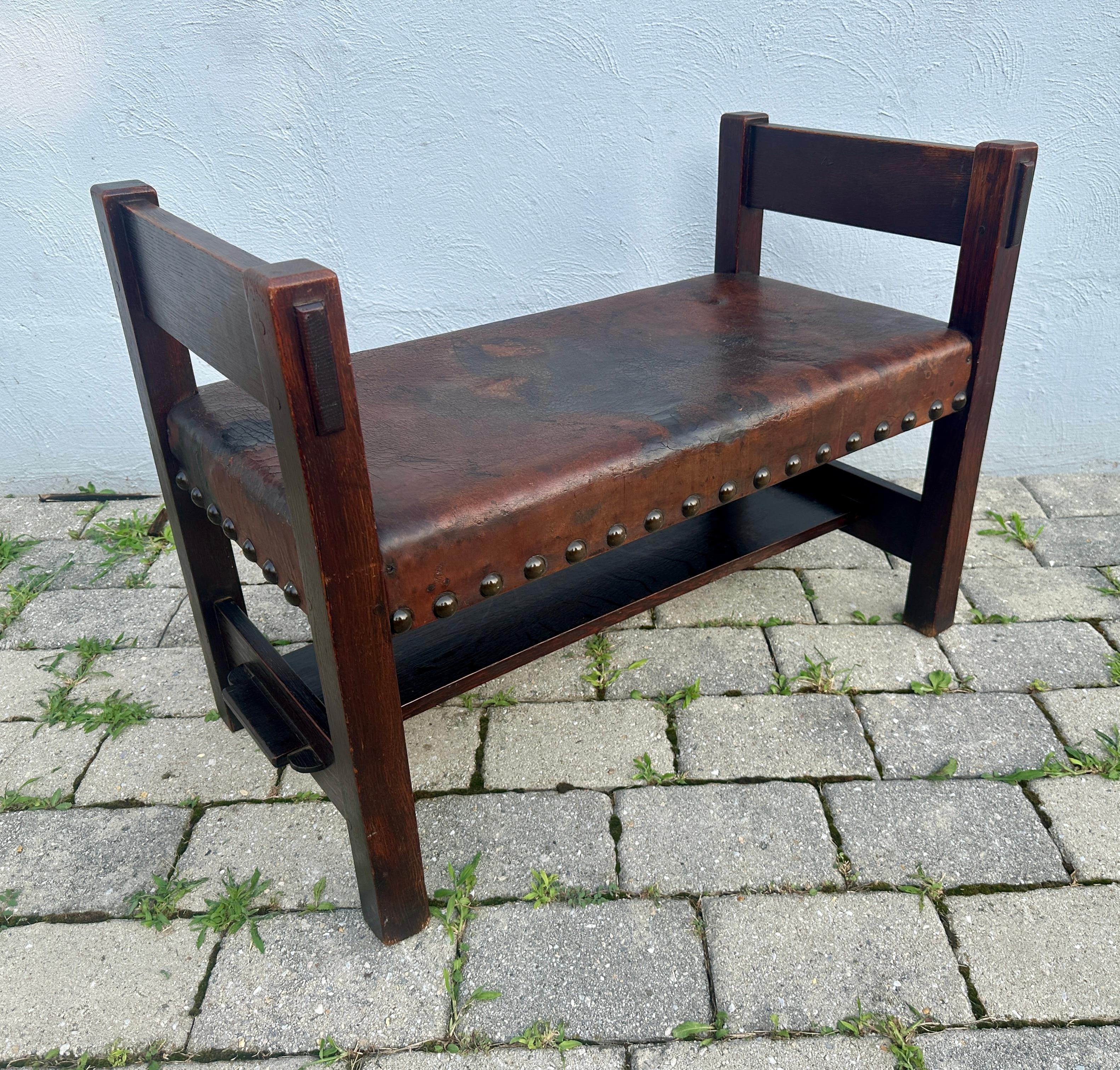 Brass Important Antique Rare Gustav Stickley Window Seat - from year 1900 - W8359 For Sale