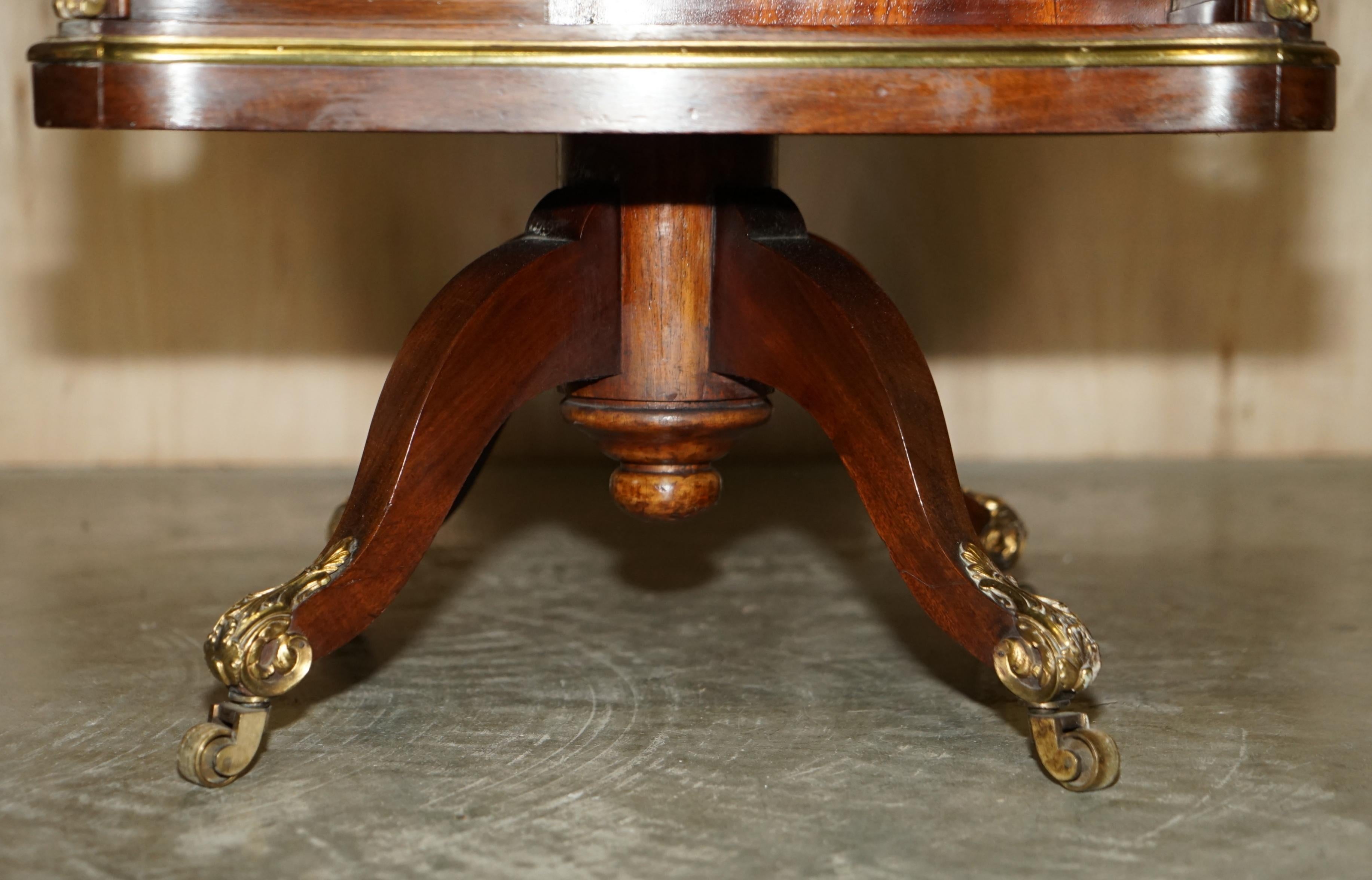 Important Antique Regency circa 1810 Brass & Walnut Revolving Bookcase Table 10