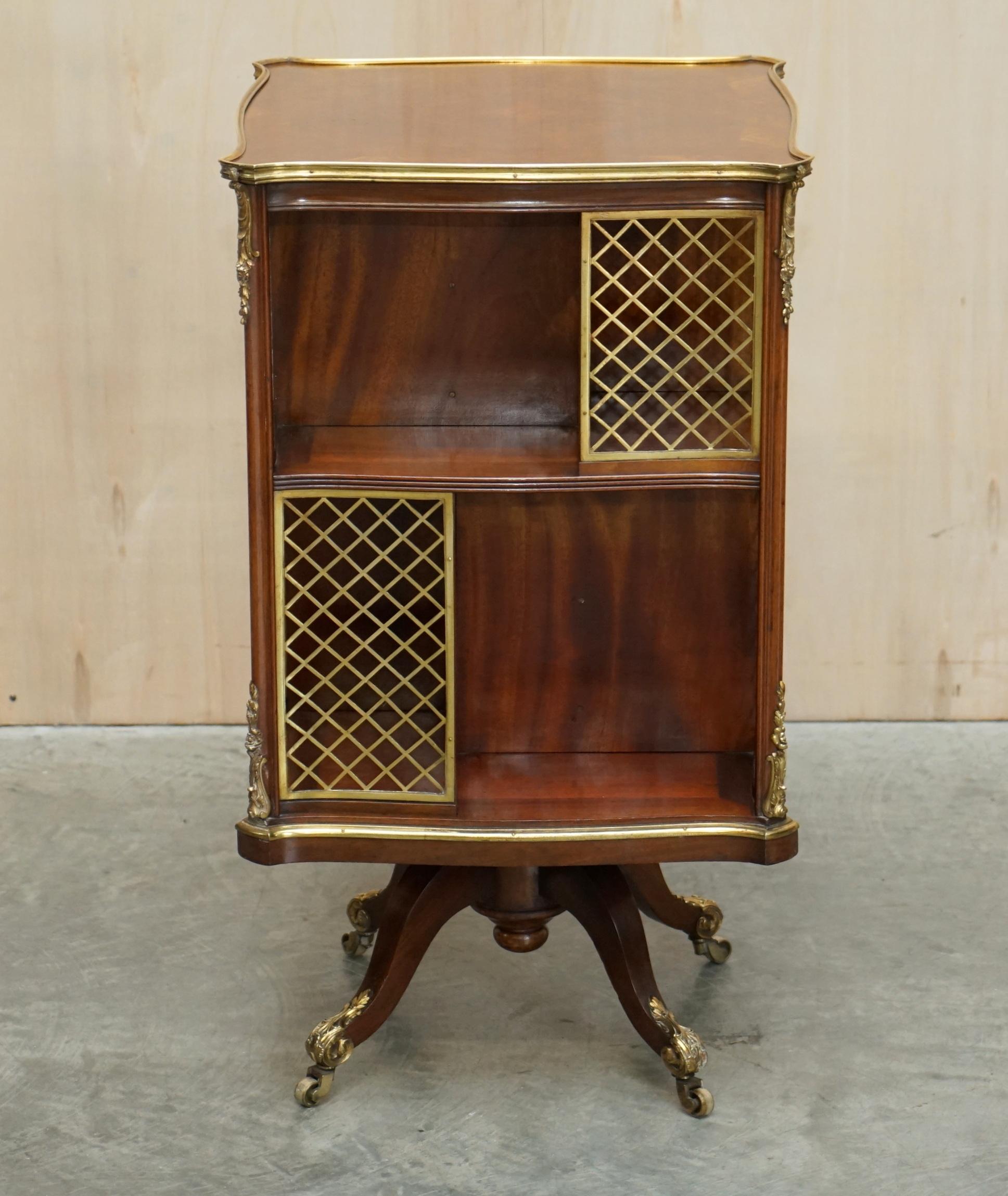 English Important Antique Regency circa 1810 Brass & Walnut Revolving Bookcase Table