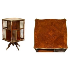 Important Antique Regency circa 1810 Brass & Walnut Revolving Bookcase Table