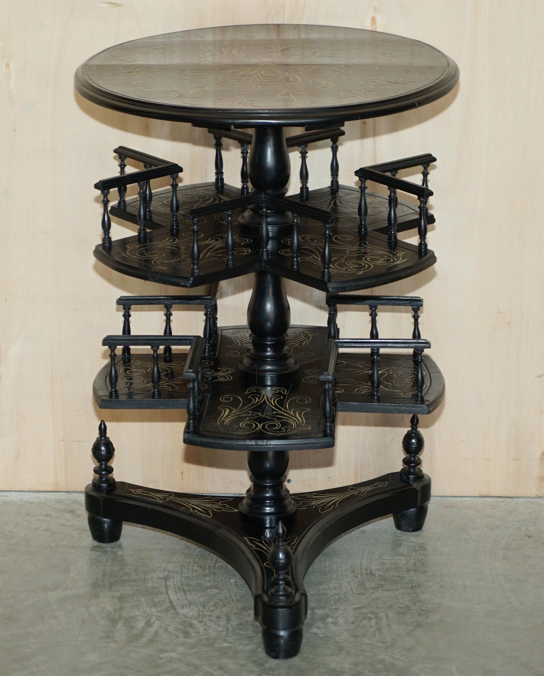 Important Antique Victorian Chinese Chinoiserie Revolving Bookcase Side Table 1