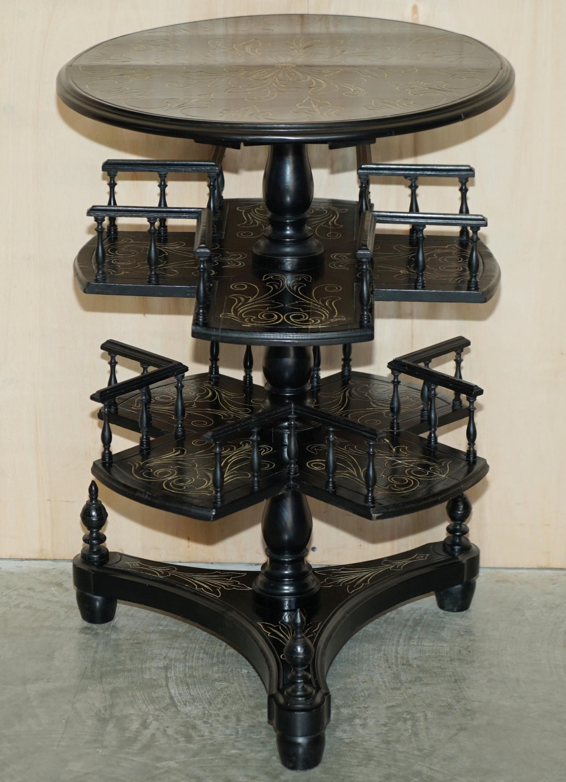 Important Antique Victorian Chinese Chinoiserie Revolving Bookcase Side Table 2