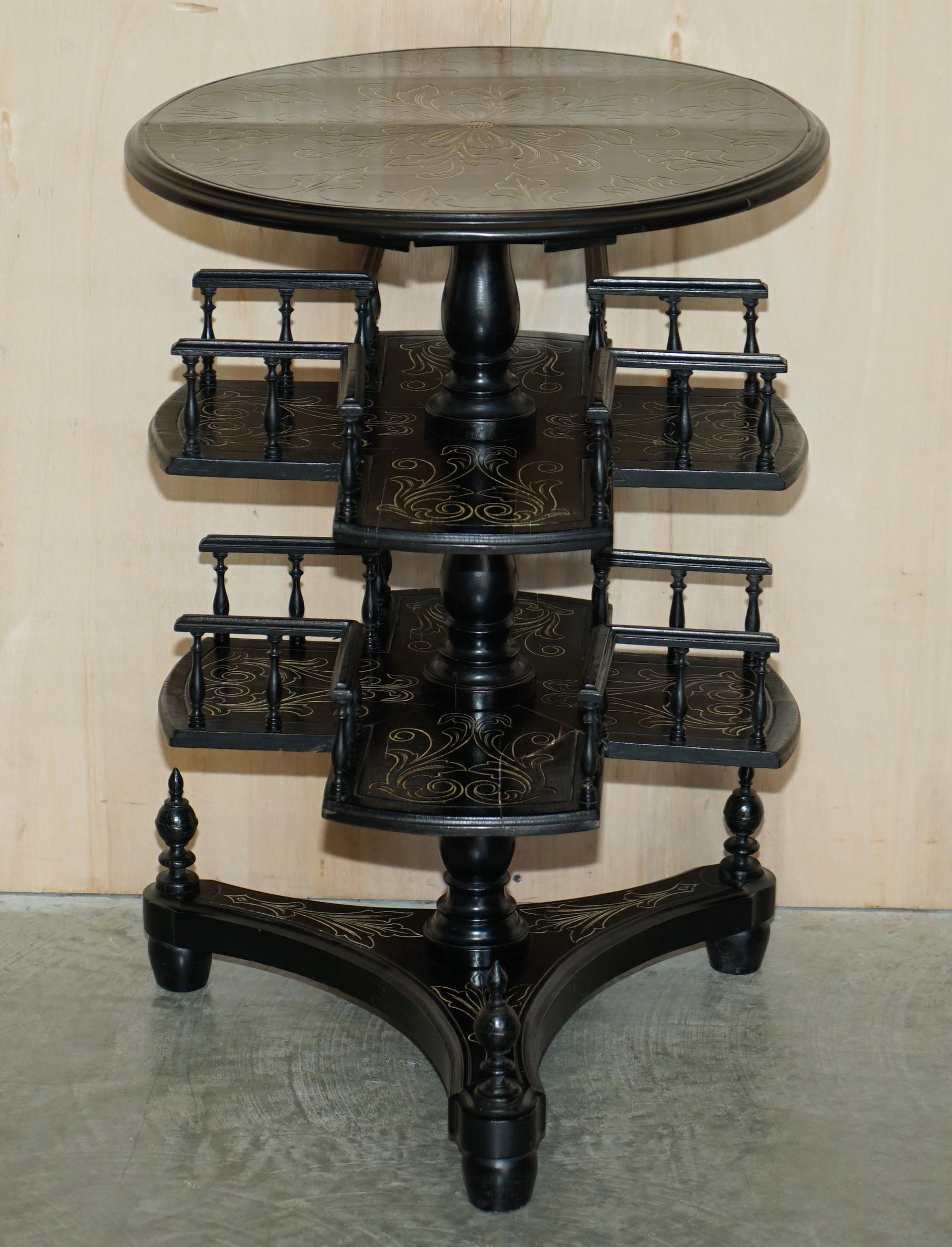 Important Antique Victorian Chinese Chinoiserie Revolving Bookcase Side Table 3