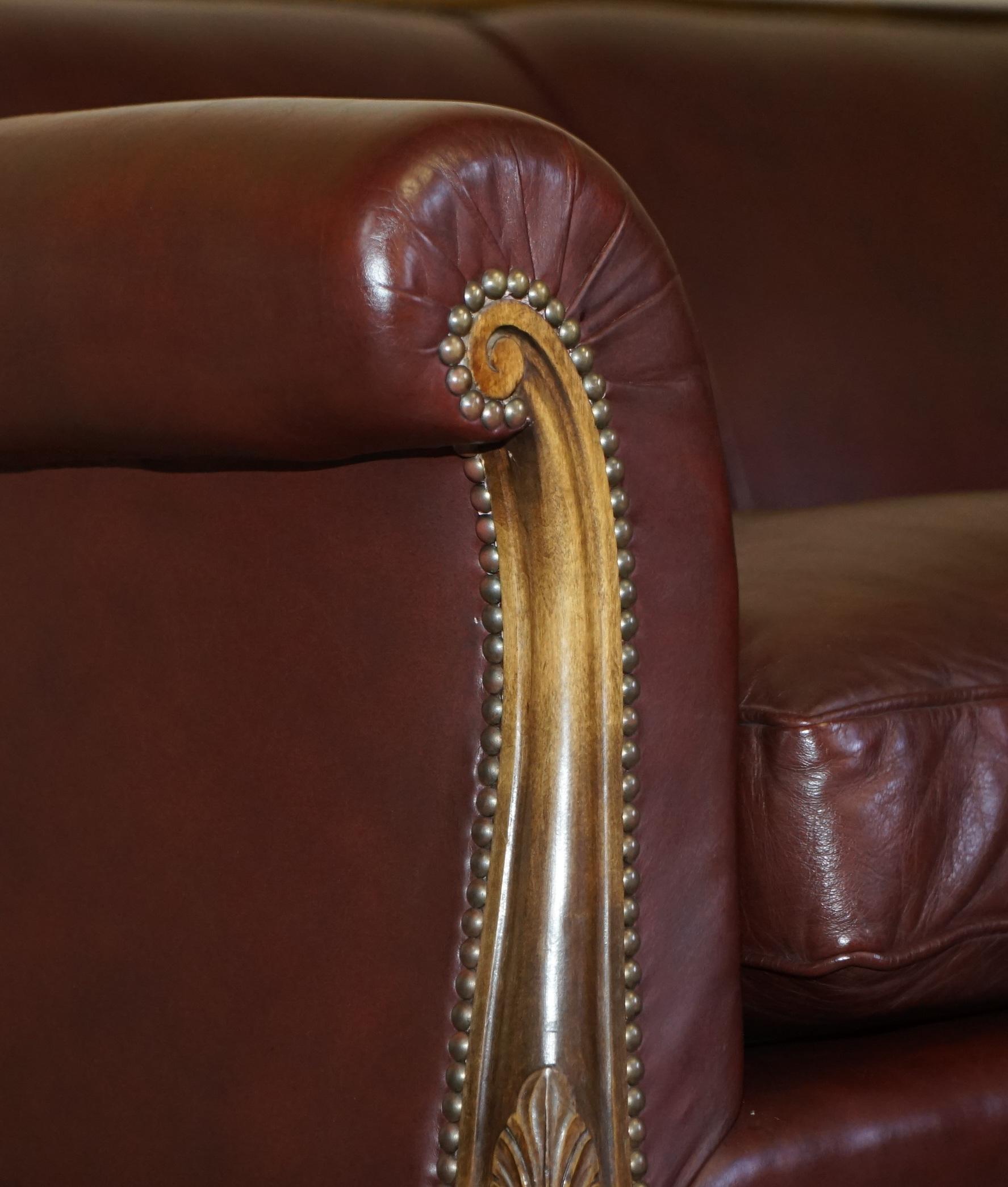 Hand-Crafted Important Antique Victorian Claw & Ball Feet Brown Leather Walnut Club Sofa For Sale