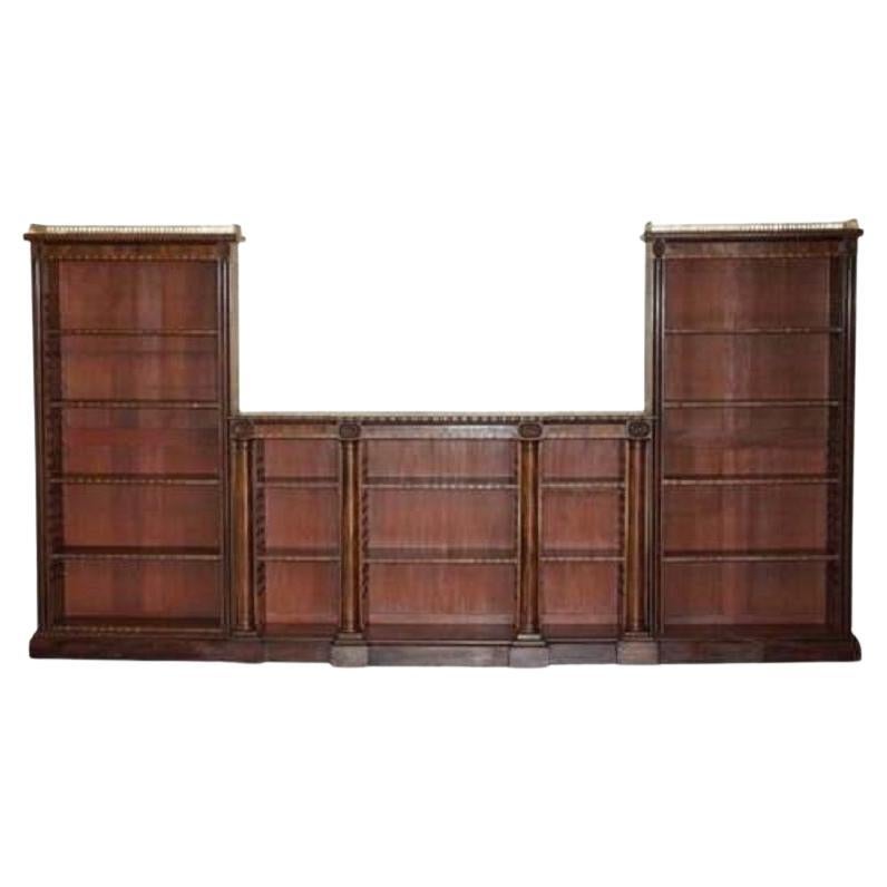 IMPORTANT ANTiQUE WILLIAM IV 1830 3.5 METER WIDE LIBRARY BOOKCASE BRASS GALLERY For Sale