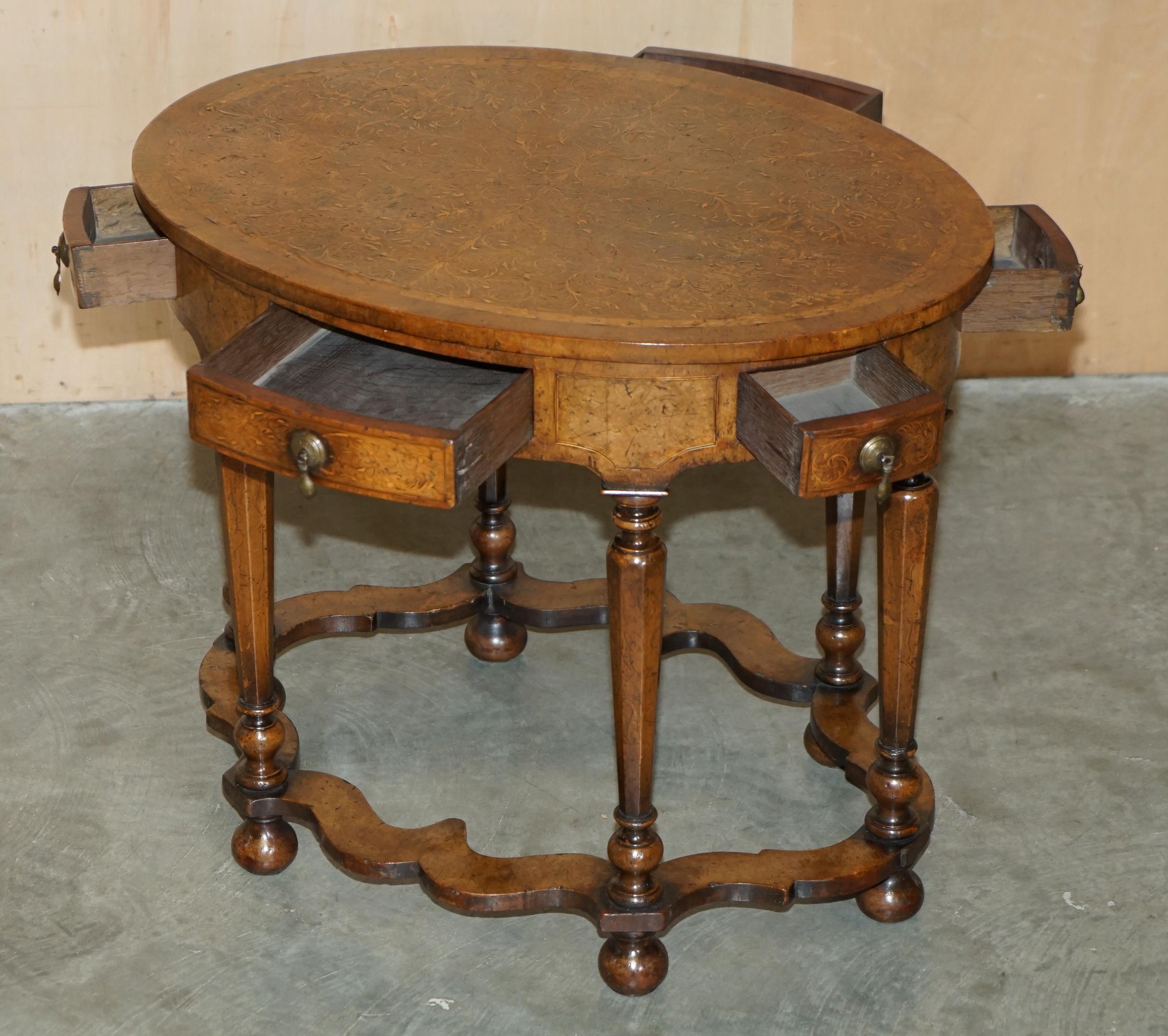 IMPORTANT ANTiQUE WILLIAM & MARY FULLY RESTORED SEAWEED MARQUETRY OVAL TABLE For Sale 12