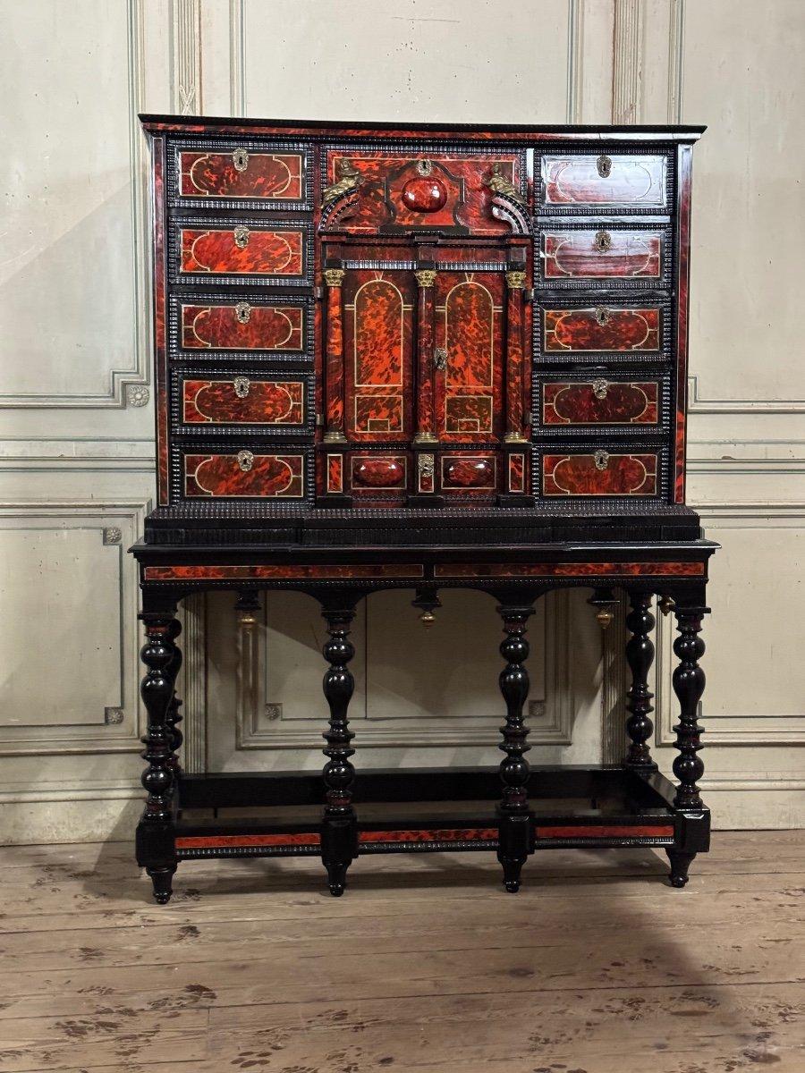 Important cabinet d'Anvers en écaille de tortue, ébène et bronze, 17ème siècle en vente 3
