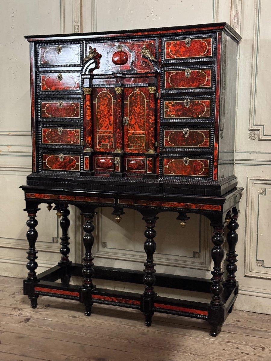 Important cabinet d'Anvers en écaille de tortue, ébène et bronze, 17ème siècle en vente 2