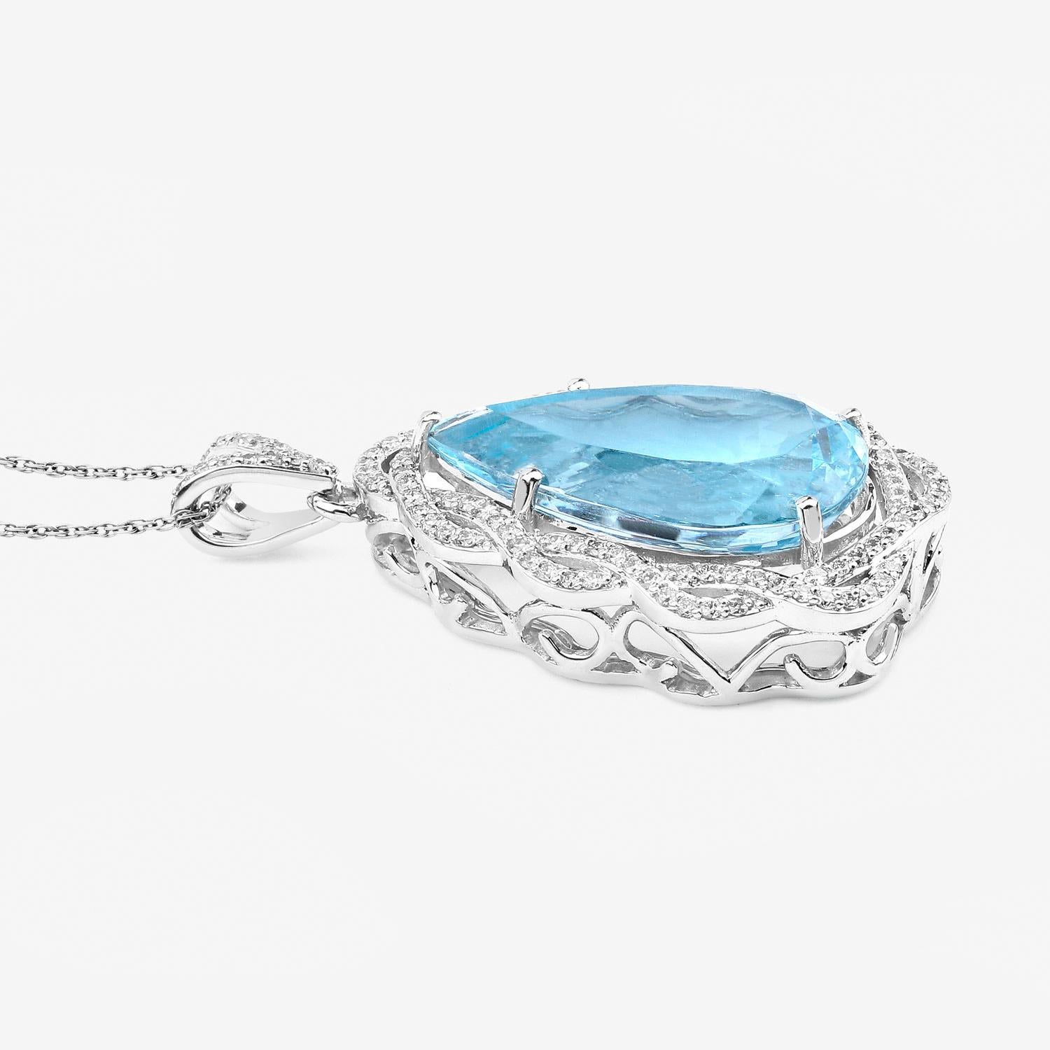 Important collier pendentif aigue-marine avec diamants 11,90 carats et or 14 carats Excellent état - En vente à Laguna Niguel, CA