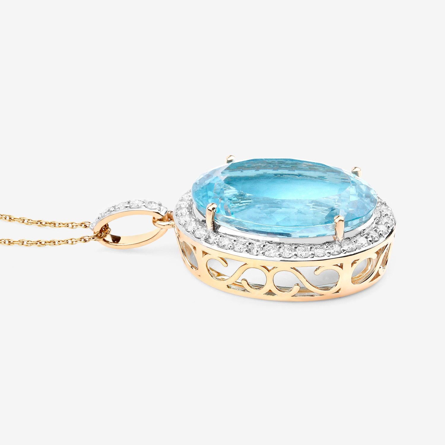 Important Aquamarine Pendant Necklace With Diamonds 13.62 Carats 14K Gold In Excellent Condition For Sale In Laguna Niguel, CA