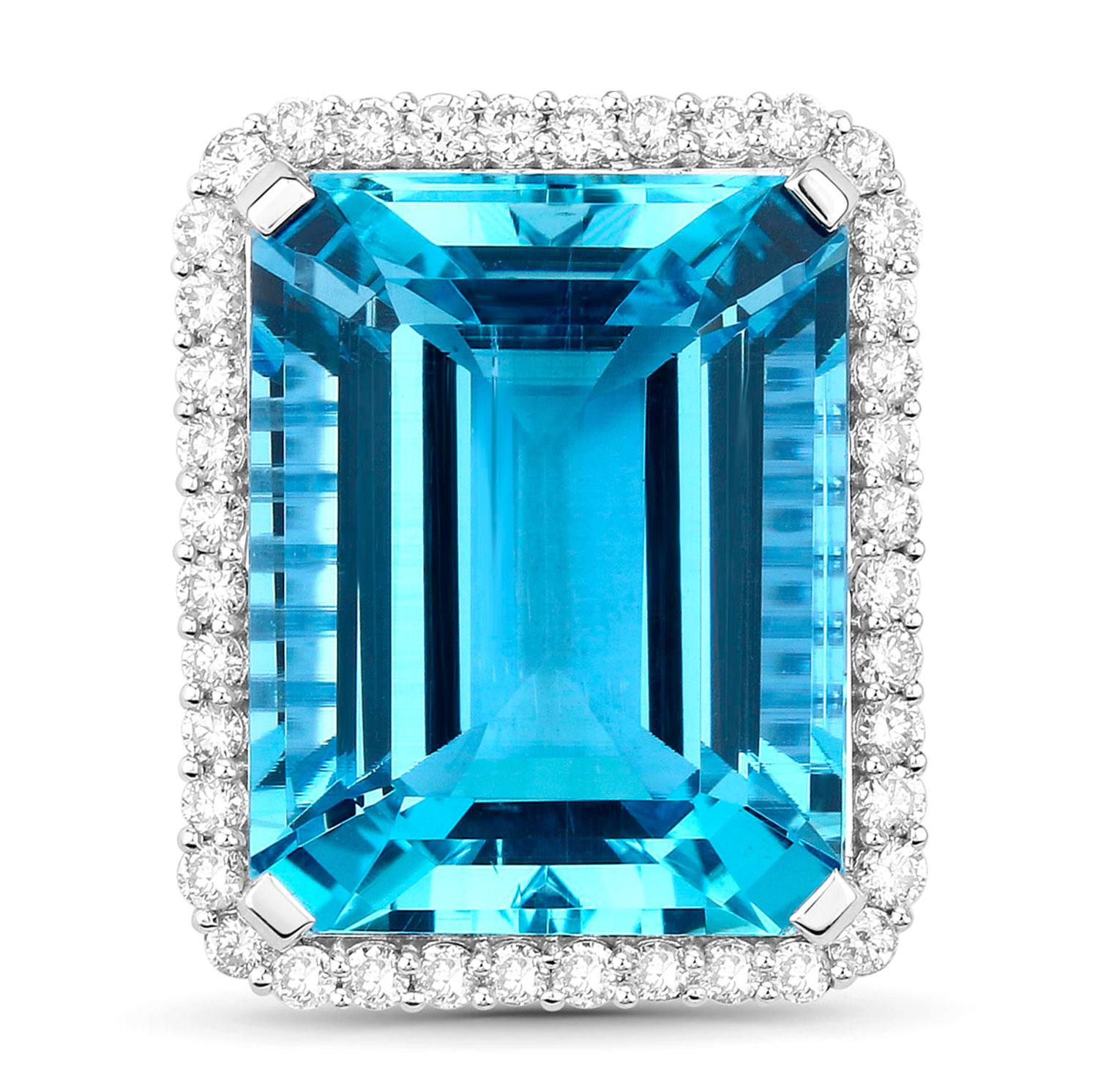 Emerald Cut Important Aquamarine Pendant Necklace With Diamonds 17.8 Carats 14K Gold For Sale
