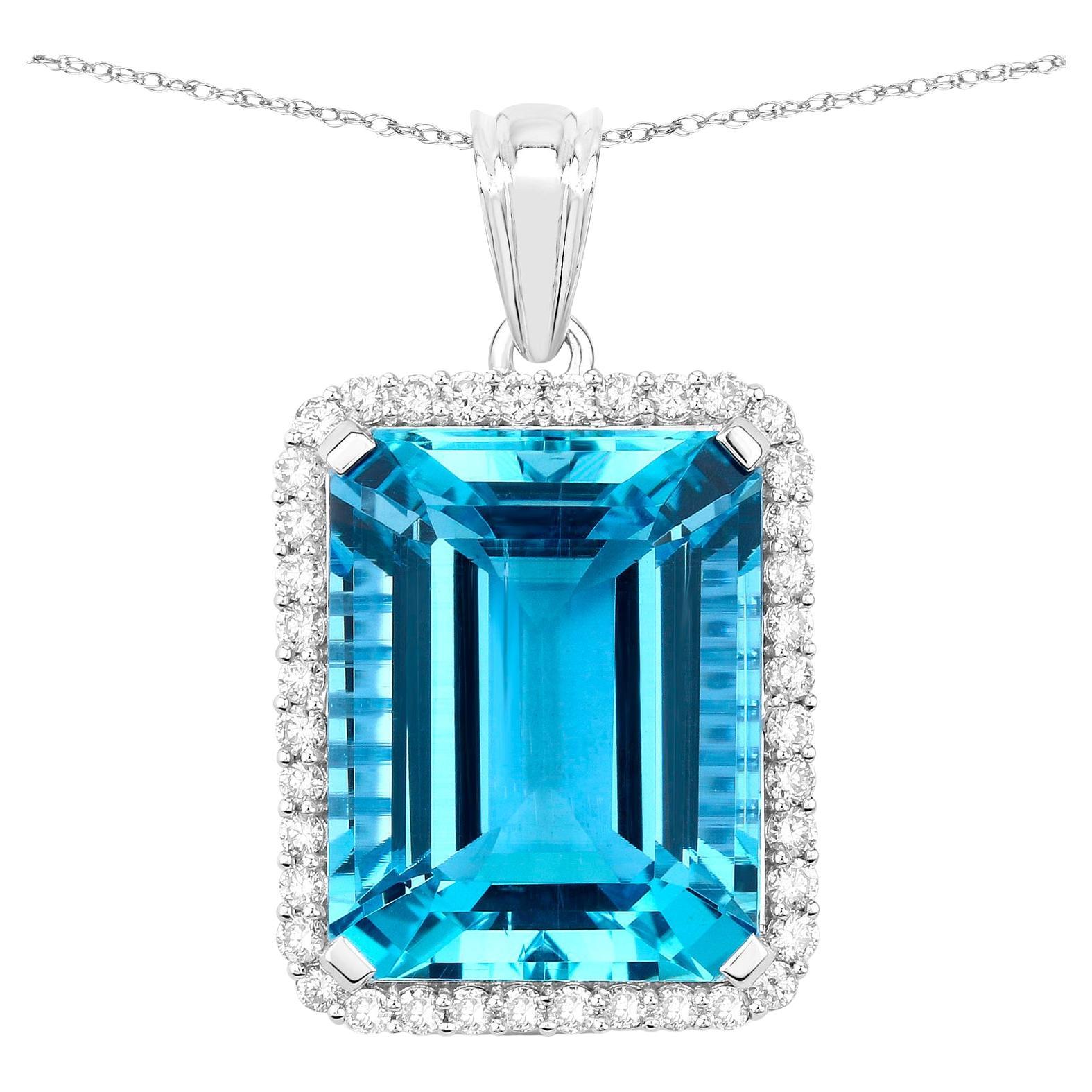 Important Aquamarine Pendant Necklace With Diamonds 17.8 Carats 14K Gold For Sale