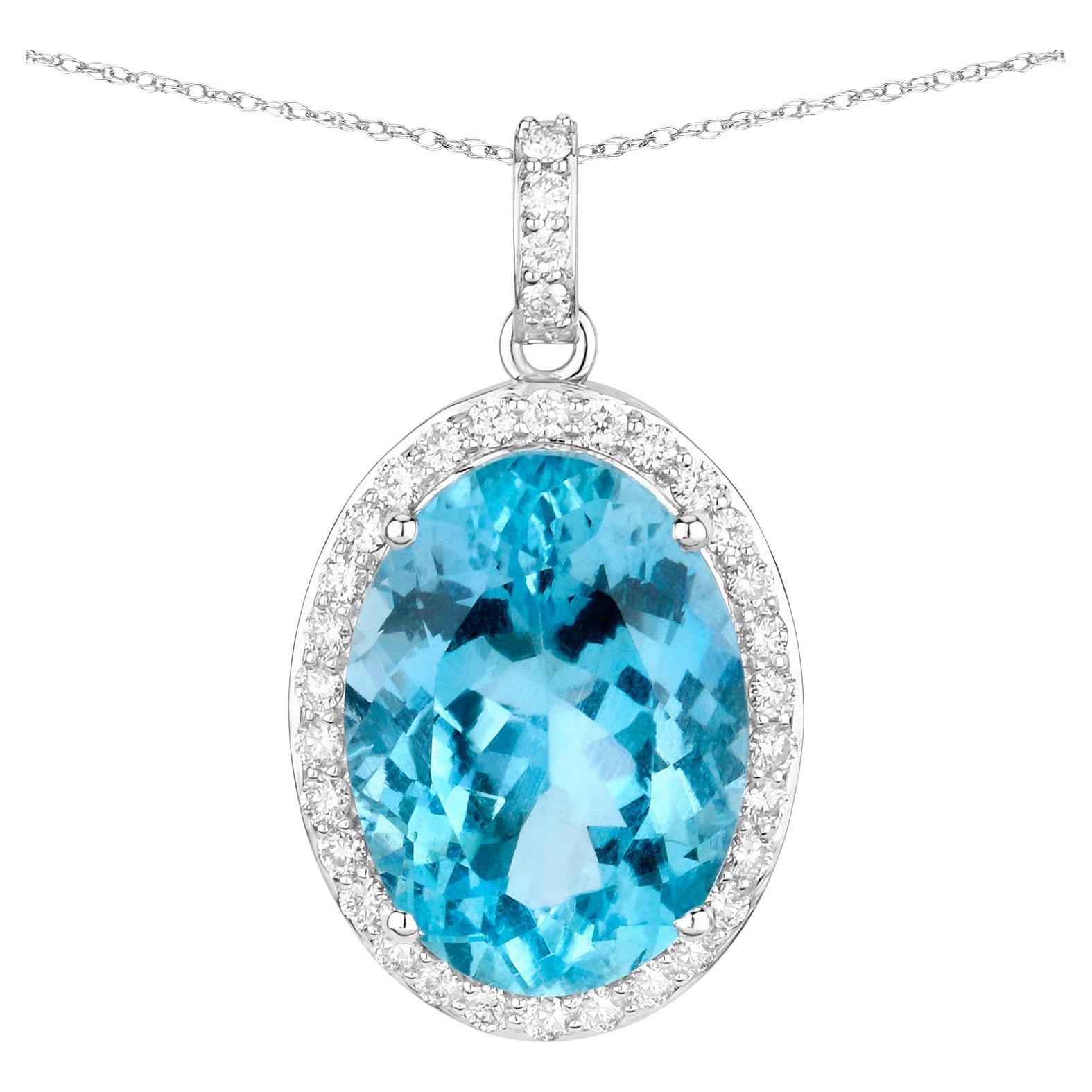 Important Aquamarine Pendant Necklace With Diamonds 9.59 Carats 14K Gold