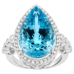 Important Aquamarine Ring With Diamonds 13.42 Carats 14K White Gold
