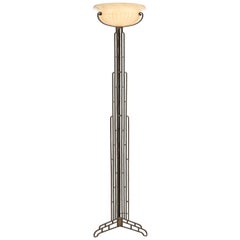 Important Art Deco Alabaster and Wrought Iron Tall Floor Lamp