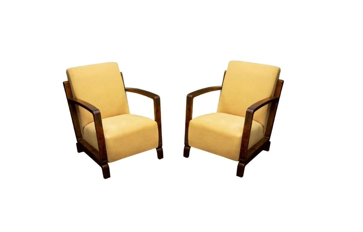 European Important Art Deco Armchairs with Ottomans, Pair For Sale