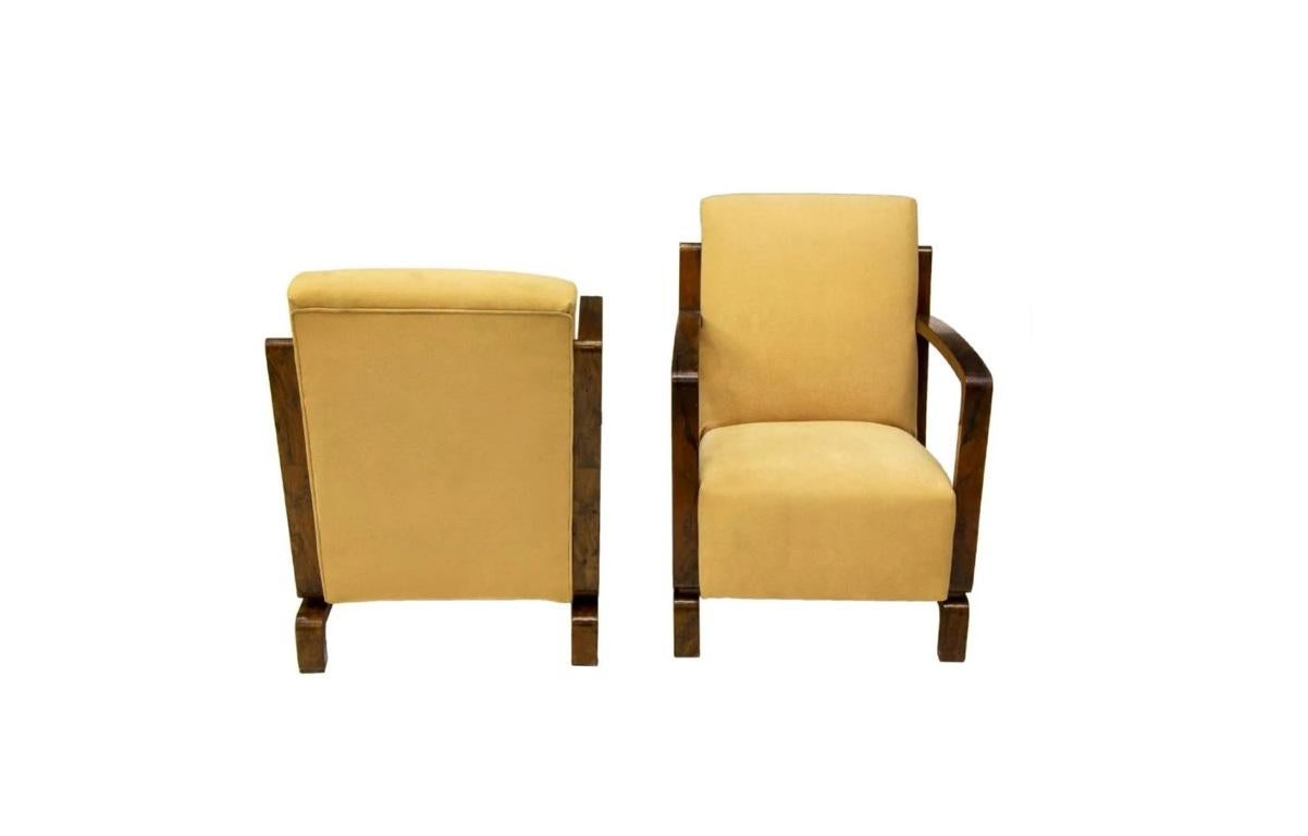 Mid-20th Century Important Art Deco Armchairs with Ottomans, Pair For Sale