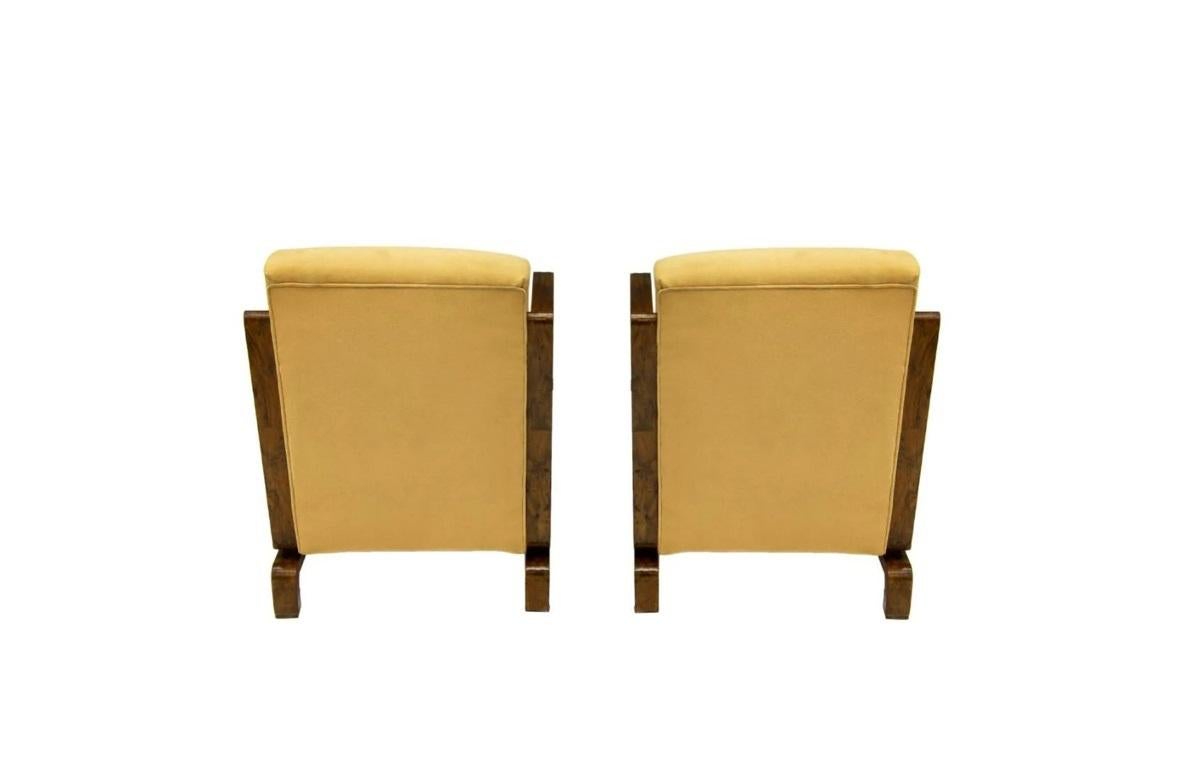 Important Art Deco Armchairs with Ottomans, Pair For Sale 2