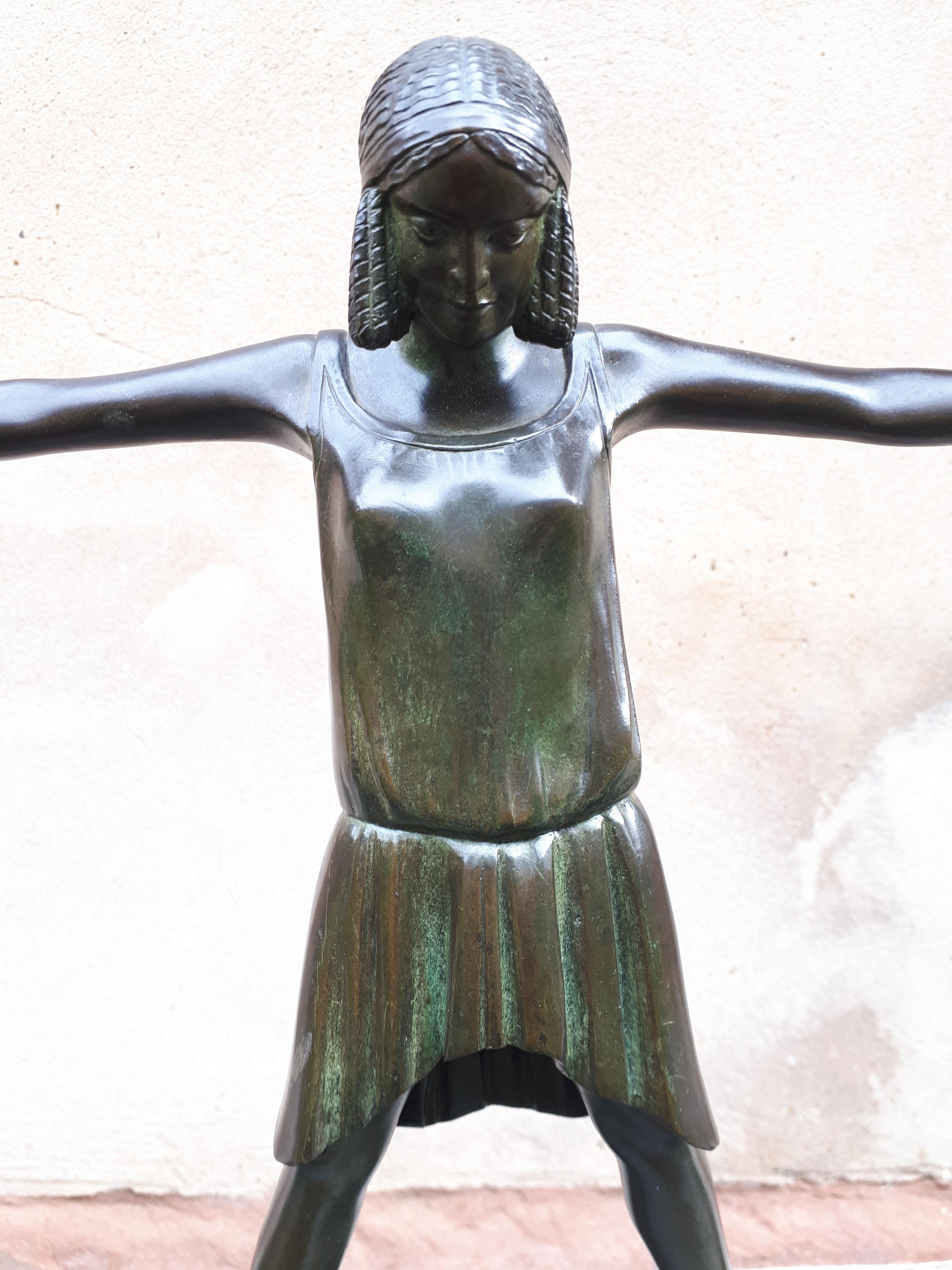 Patinated Important Art Deco Bronze Sculpture, By Claire Jeanne Roberte Colinet For Sale