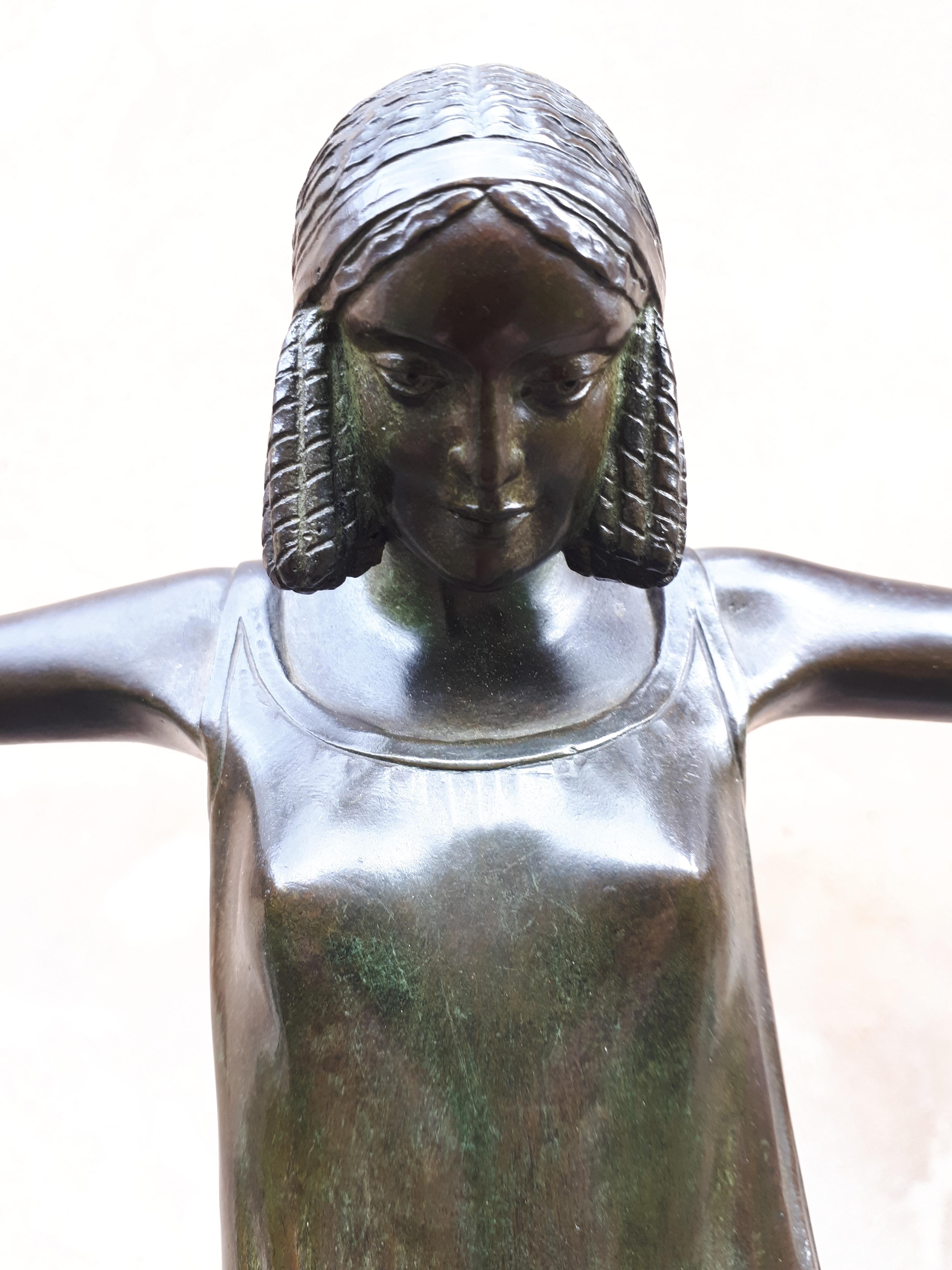 Early 20th Century Important Art Deco Bronze Sculpture, By Claire Jeanne Roberte Colinet For Sale