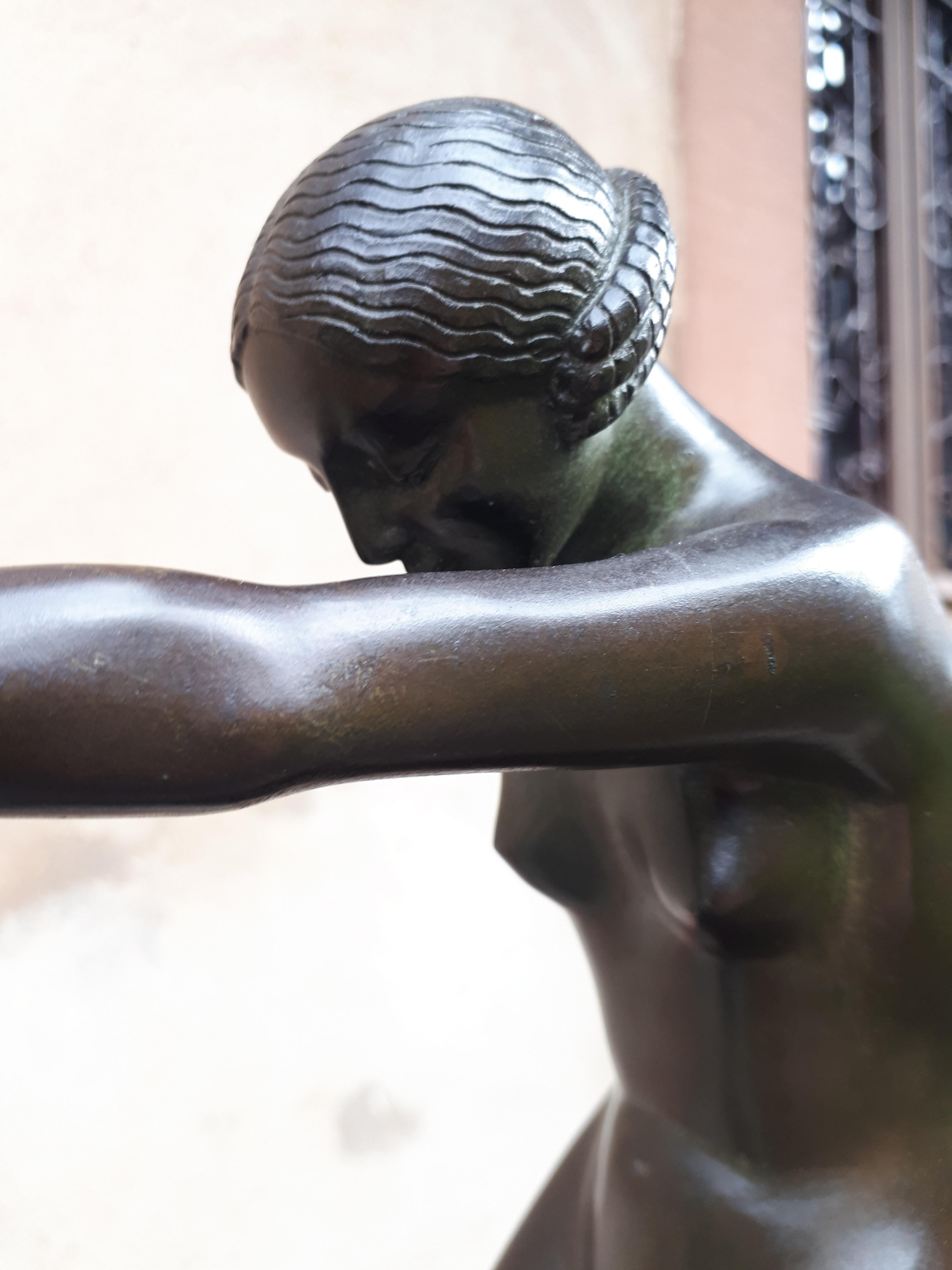 Patinated Important Art Deco Bronze Sculpture, By Claire Jeanne Roberte Colinet For Sale