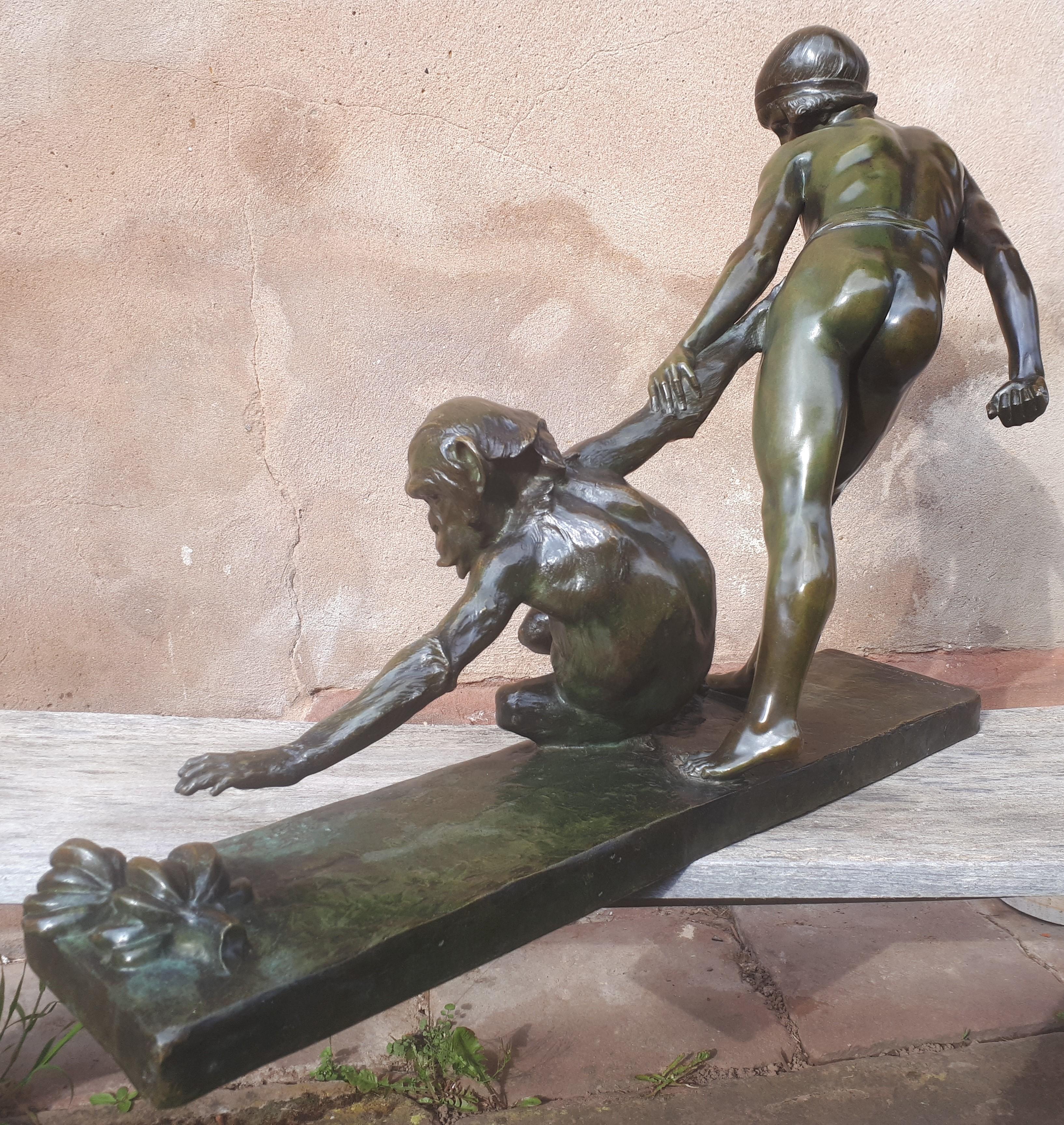 Important Art Deco Bronze Sculpture, By Jean Verschneider For Sale 4