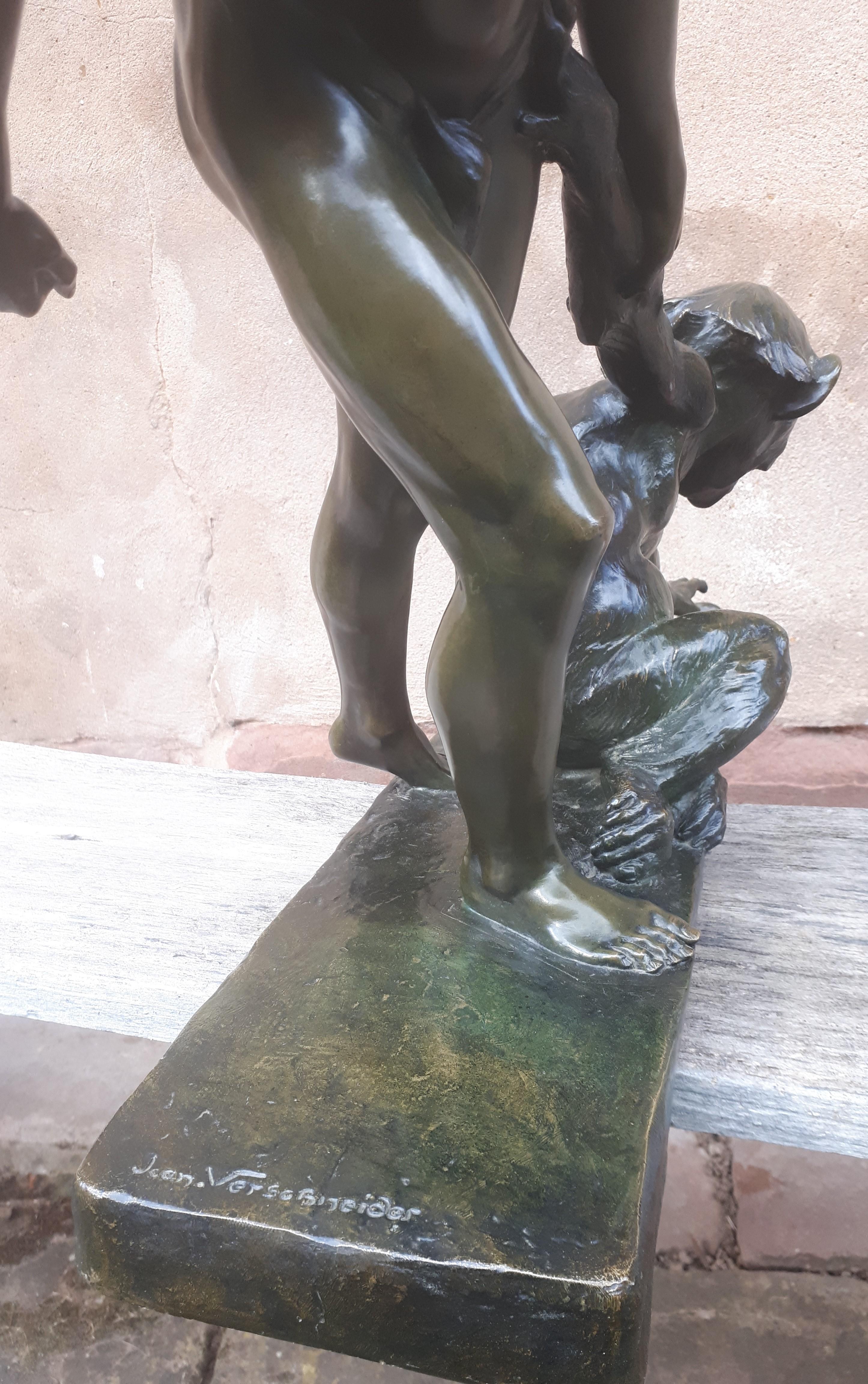 Important Art Deco Bronze Sculpture, By Jean Verschneider For Sale 9