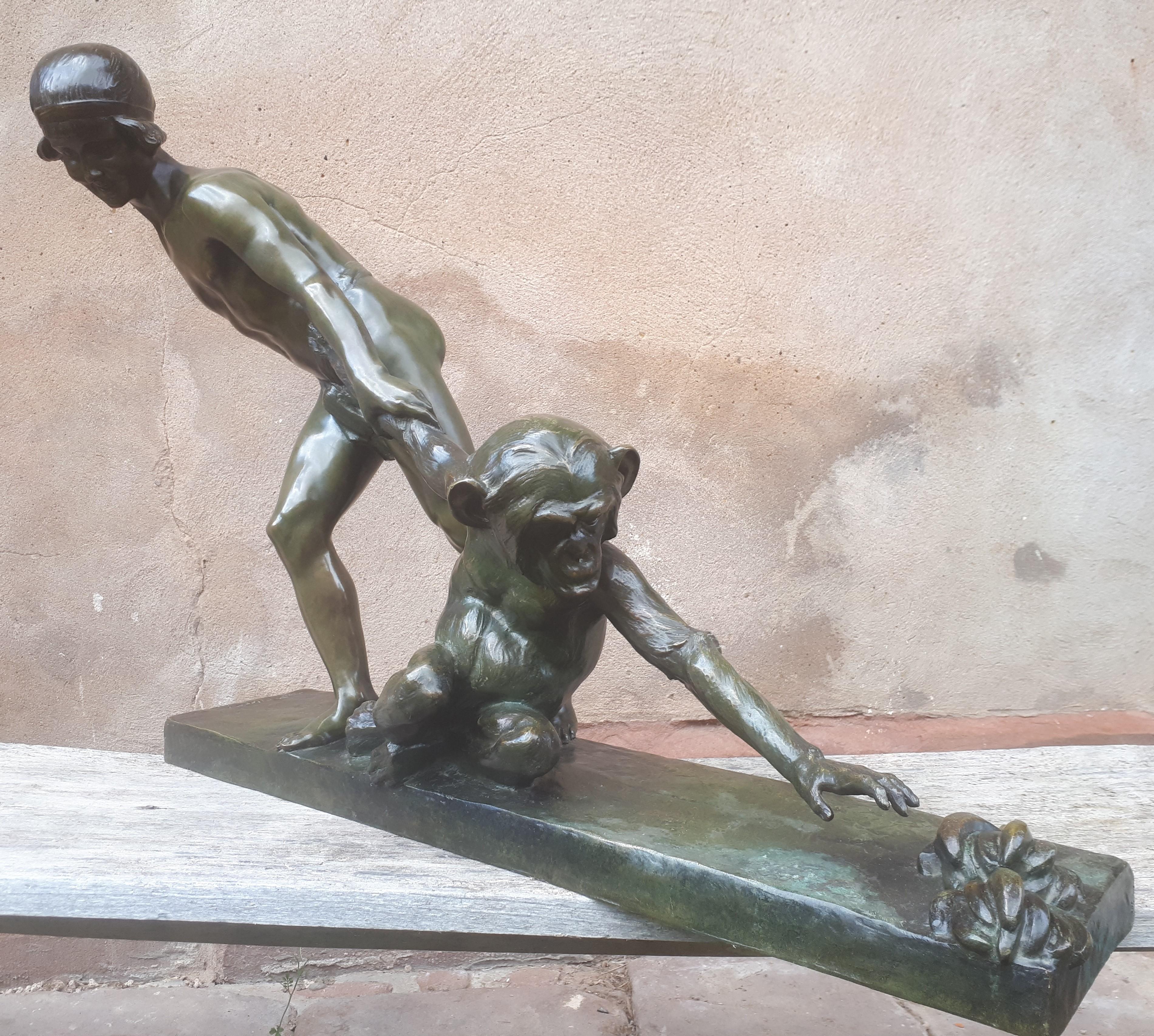 Important Art Deco Bronze Sculpture, By Jean Verschneider For Sale 10