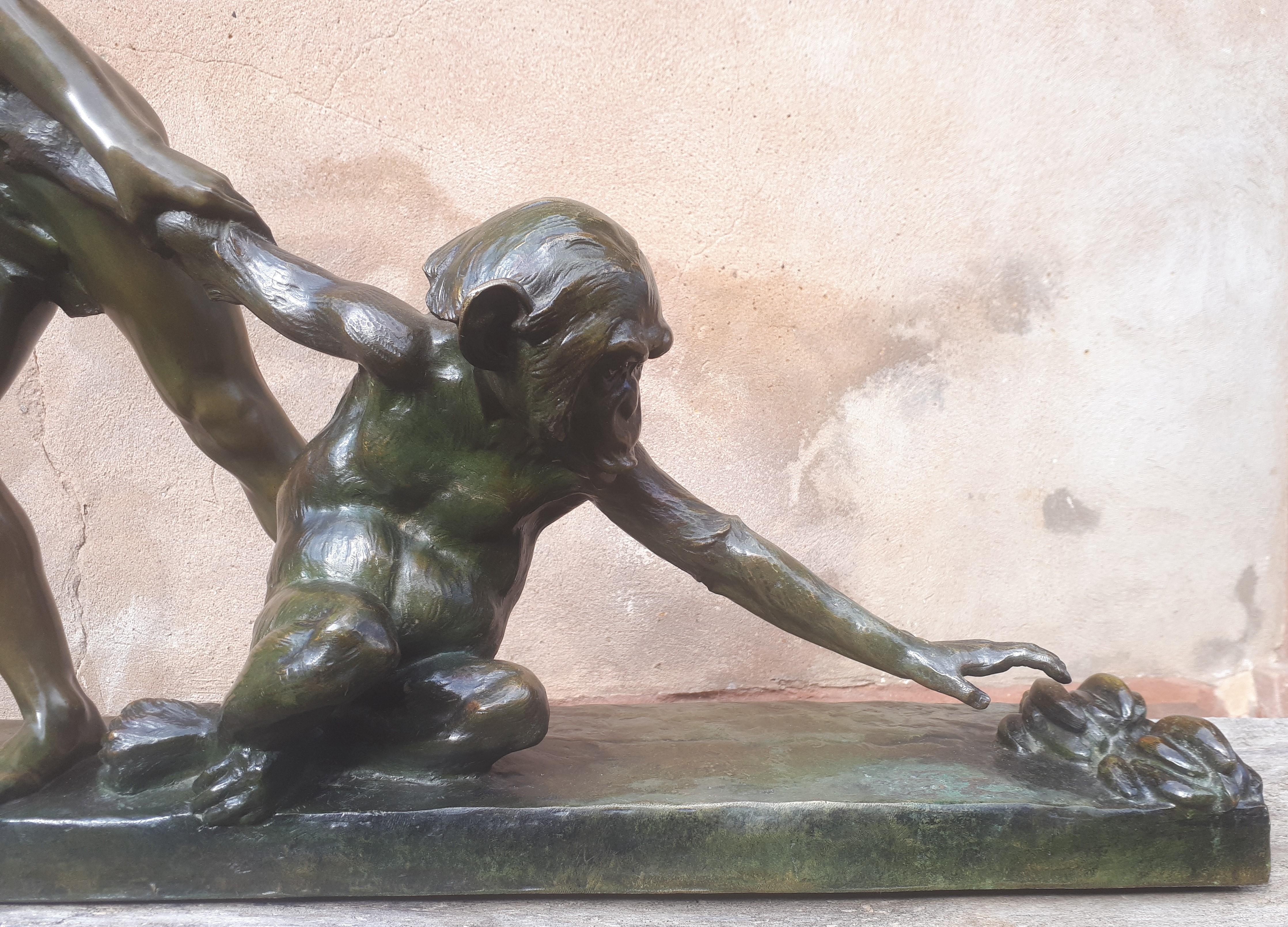 Patinated Important Art Deco Bronze Sculpture, By Jean Verschneider For Sale