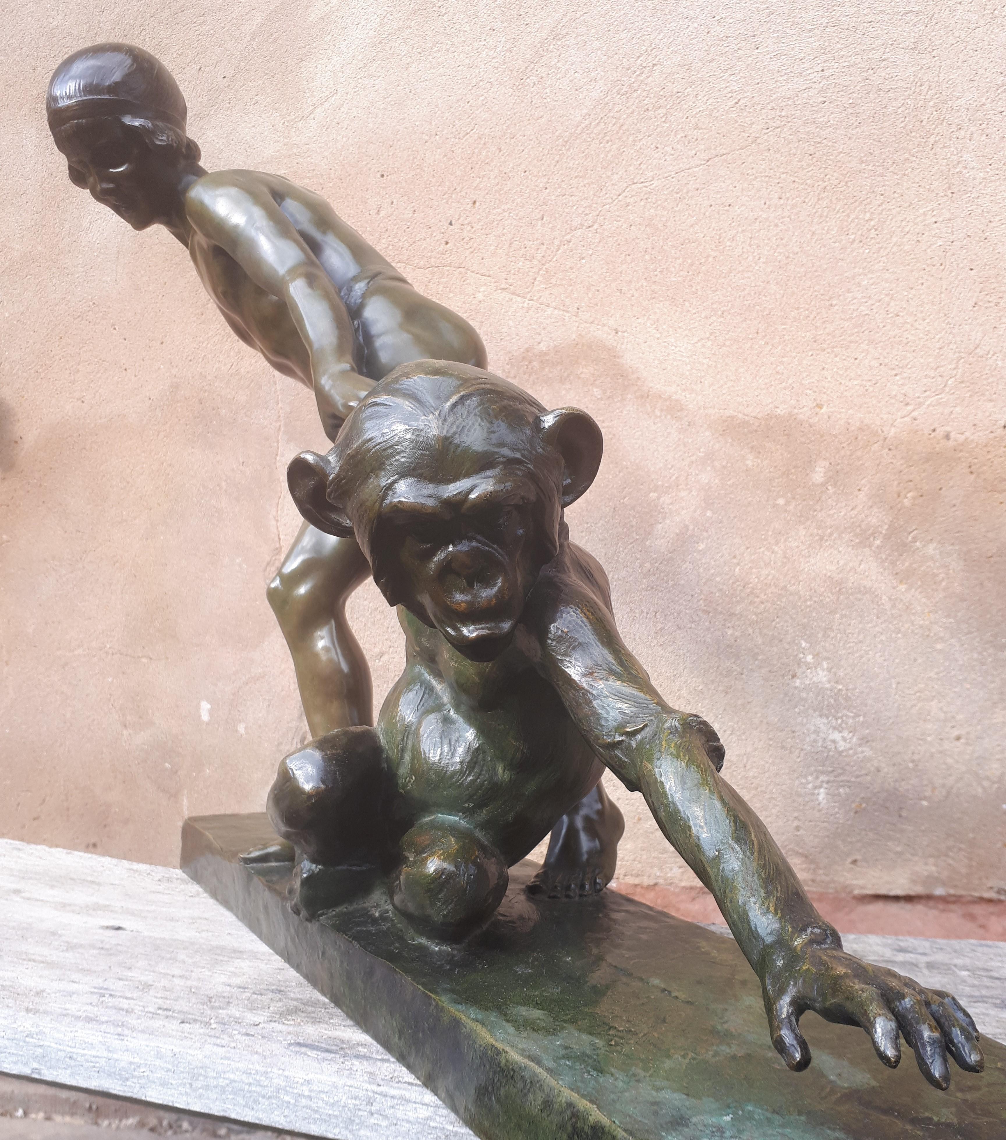 Patiné Importante sculpture Art Déco en bronze, de Jean Verschneider en vente