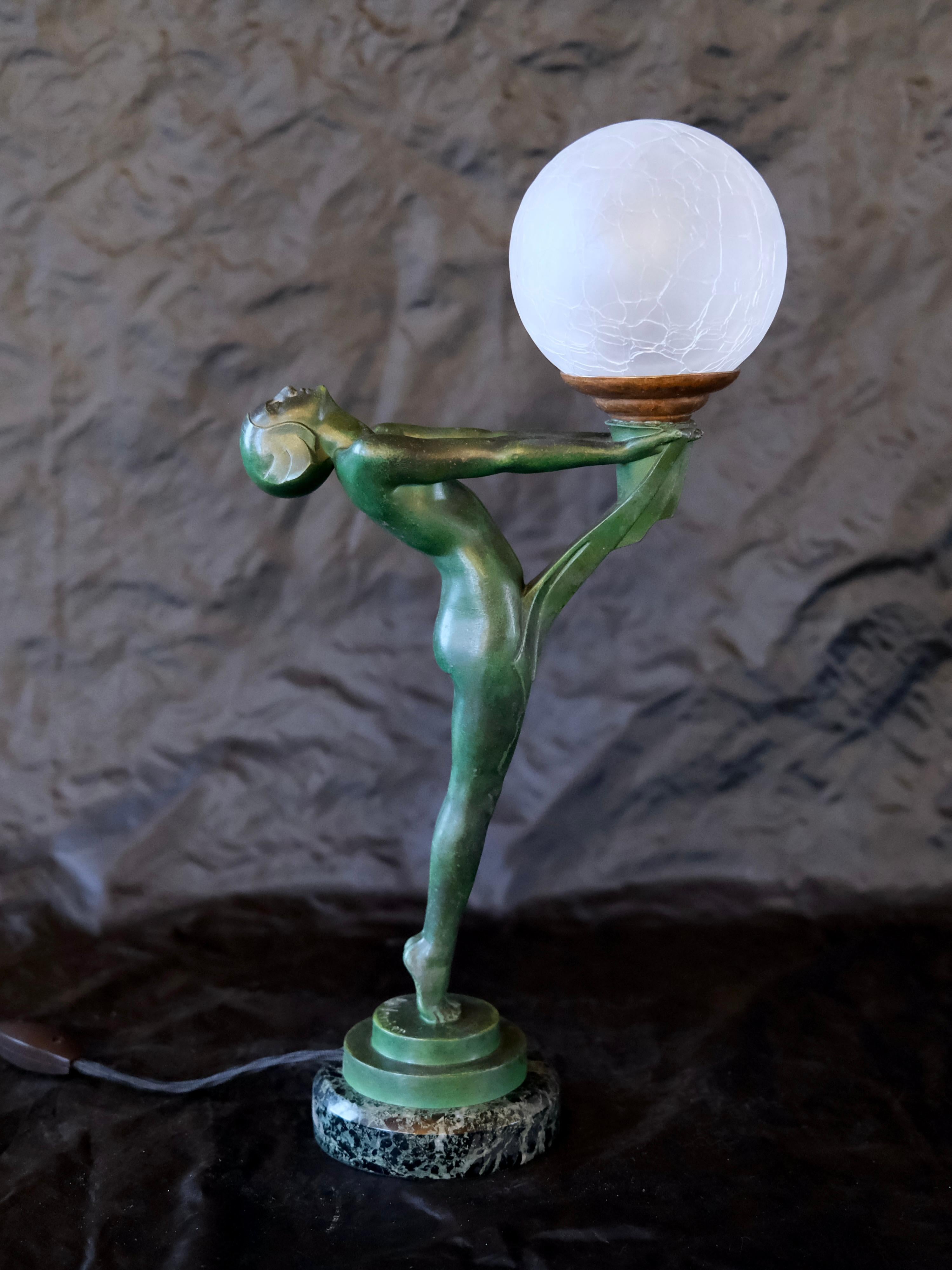 Patinated Important Art Deco Clarté Sculpture Lueur Lamp from the Art Deco Max Le Verrier