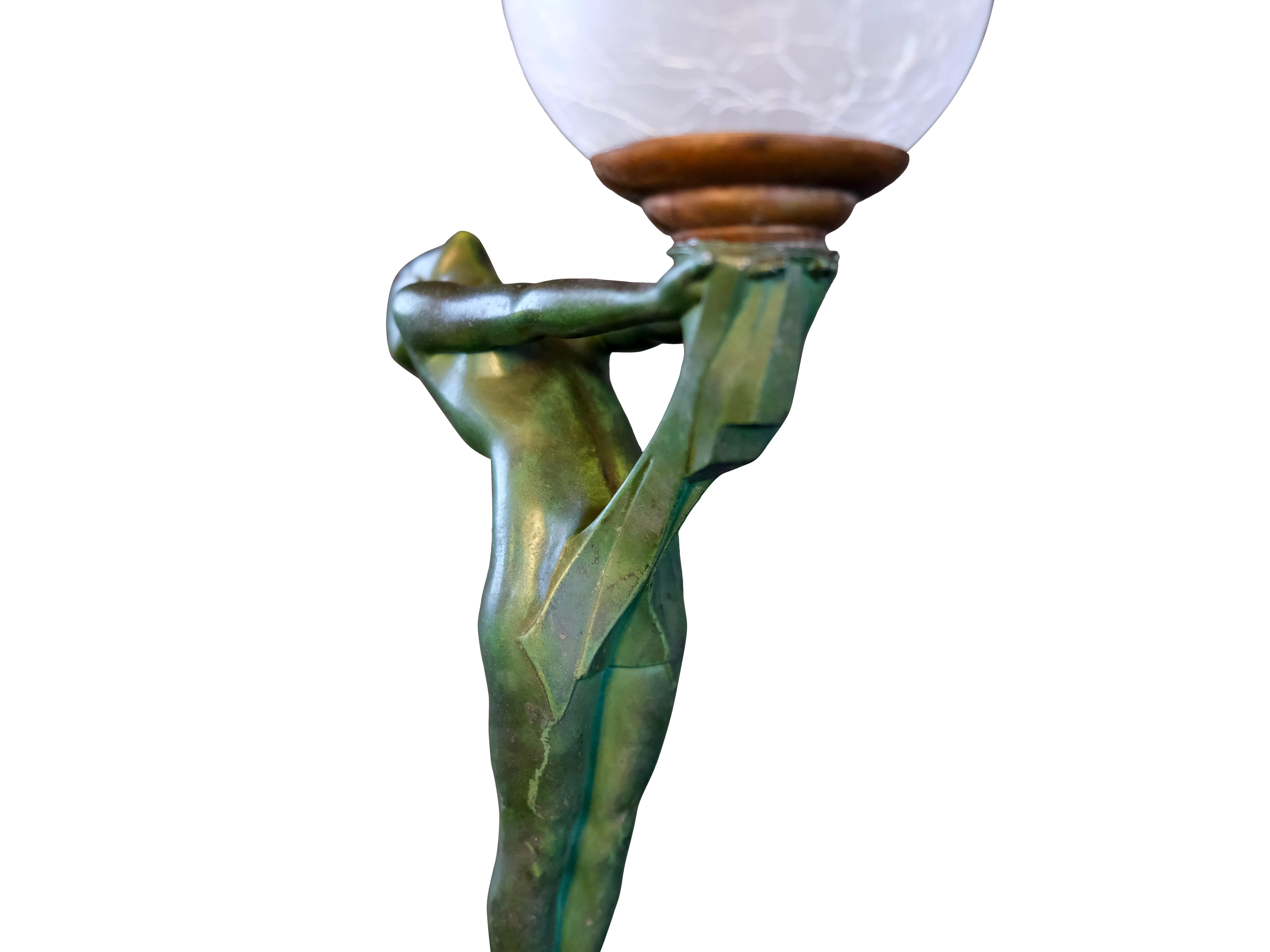 Verre Importante lampe Art Deco Clarté Sculpture Lueur de l'Art Deco Max Le Verrier