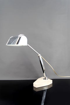 Important Art Deco Desk Lamp, Chrome, Aluminum and Marble, Modernist Design 1930