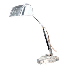 Important Art Deco Desk Lamp, Chrome, Aluminum and Marble, Modernist Design 1930