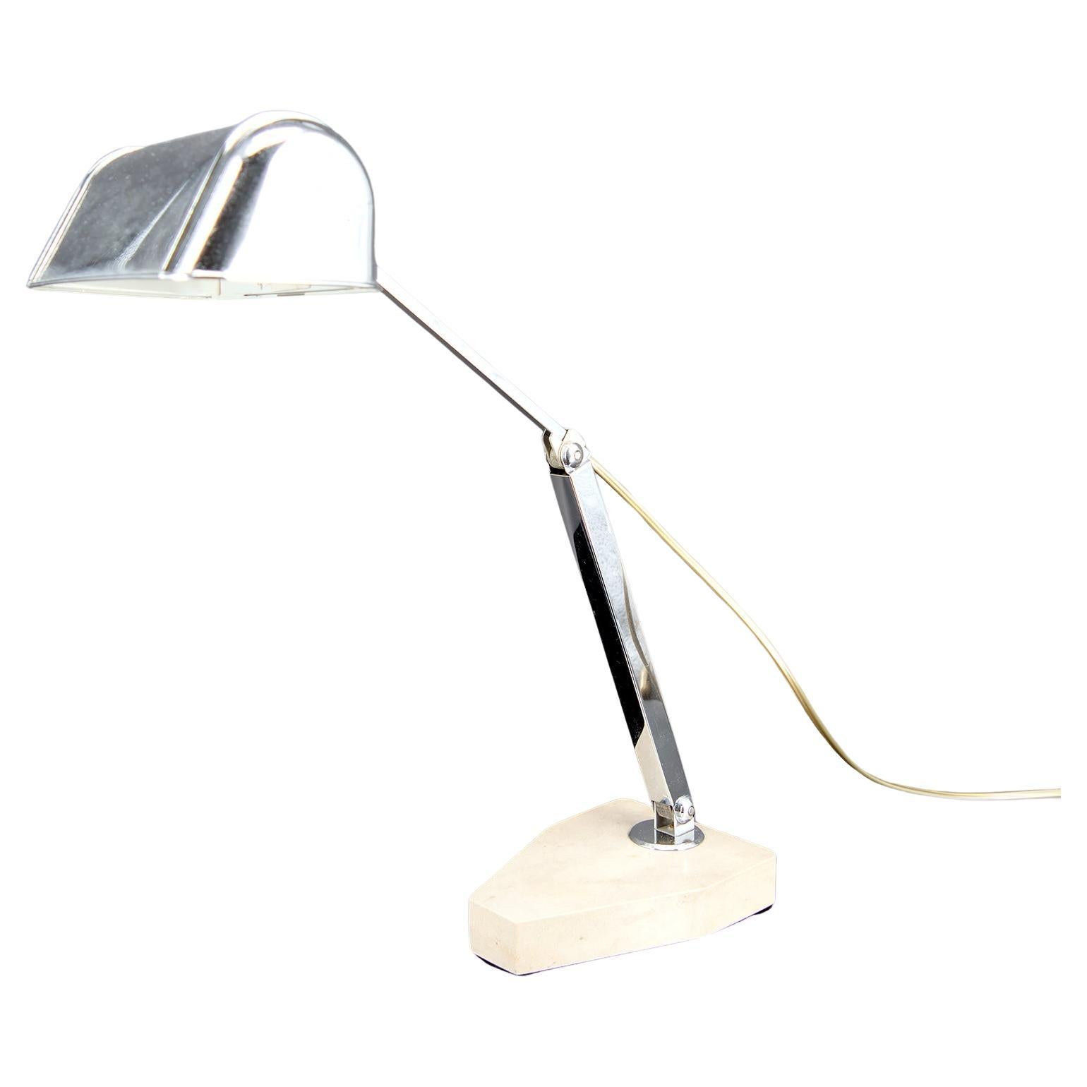 Importante lampada da scrivania Art Deco, cromo, alluminio e marmo, design modernista 1930
