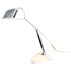 Important Art Deco Desk Lamp, Chrome, Aluminum and Marble, Modernist Design 1930
