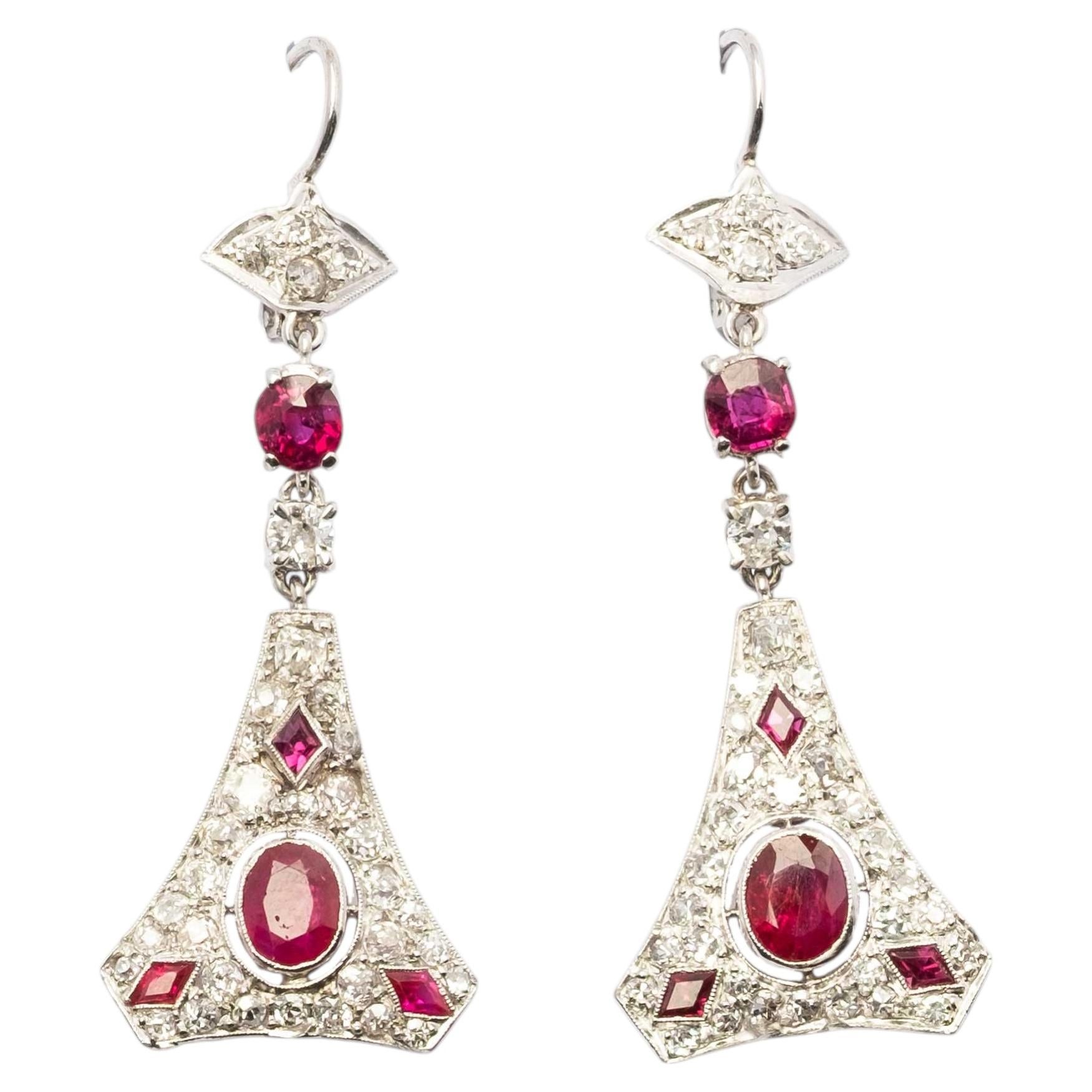 Important Art Deco Earrings with Burmese Rubies NO HEAT and Diamonds