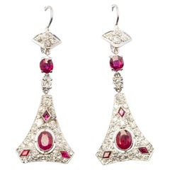 Important Art Deco Earrings with Burmese Rubies NO HEAT and Diamonds