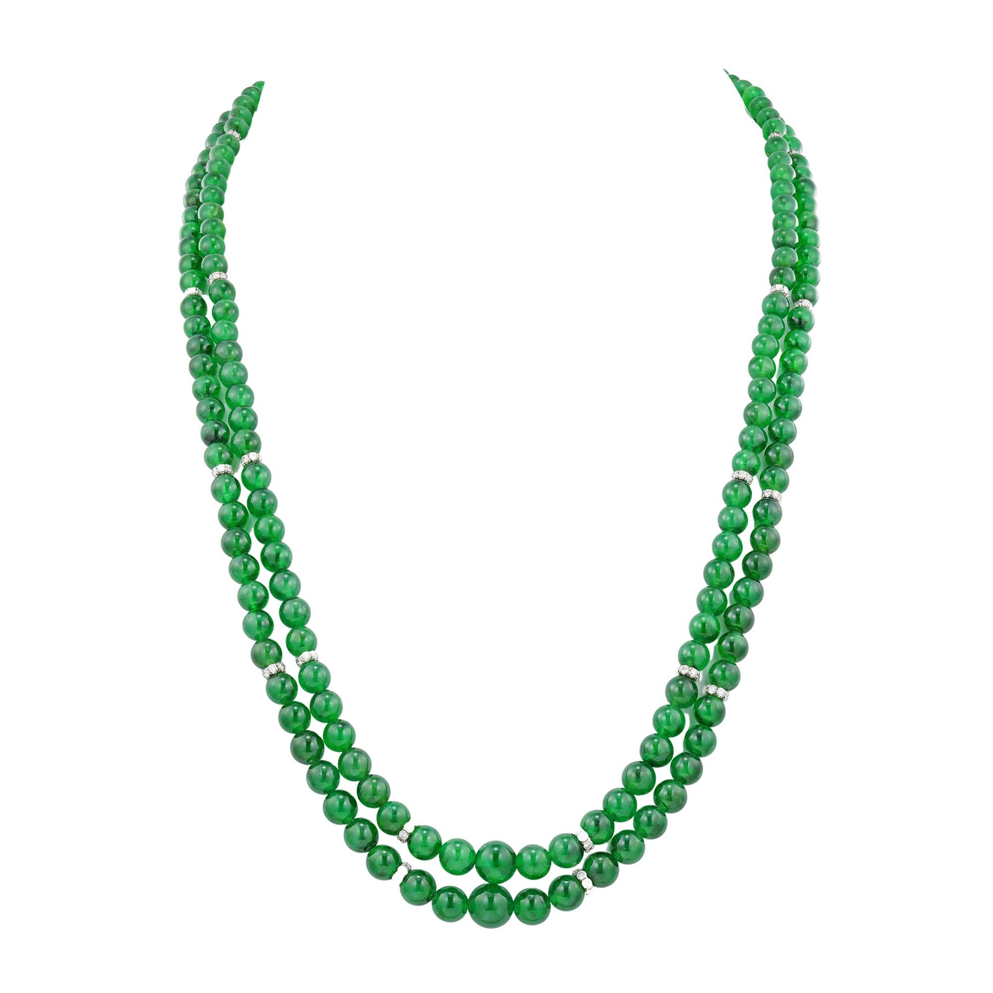 Art Deco An Important Jade And Diamond Double Strand Necklace