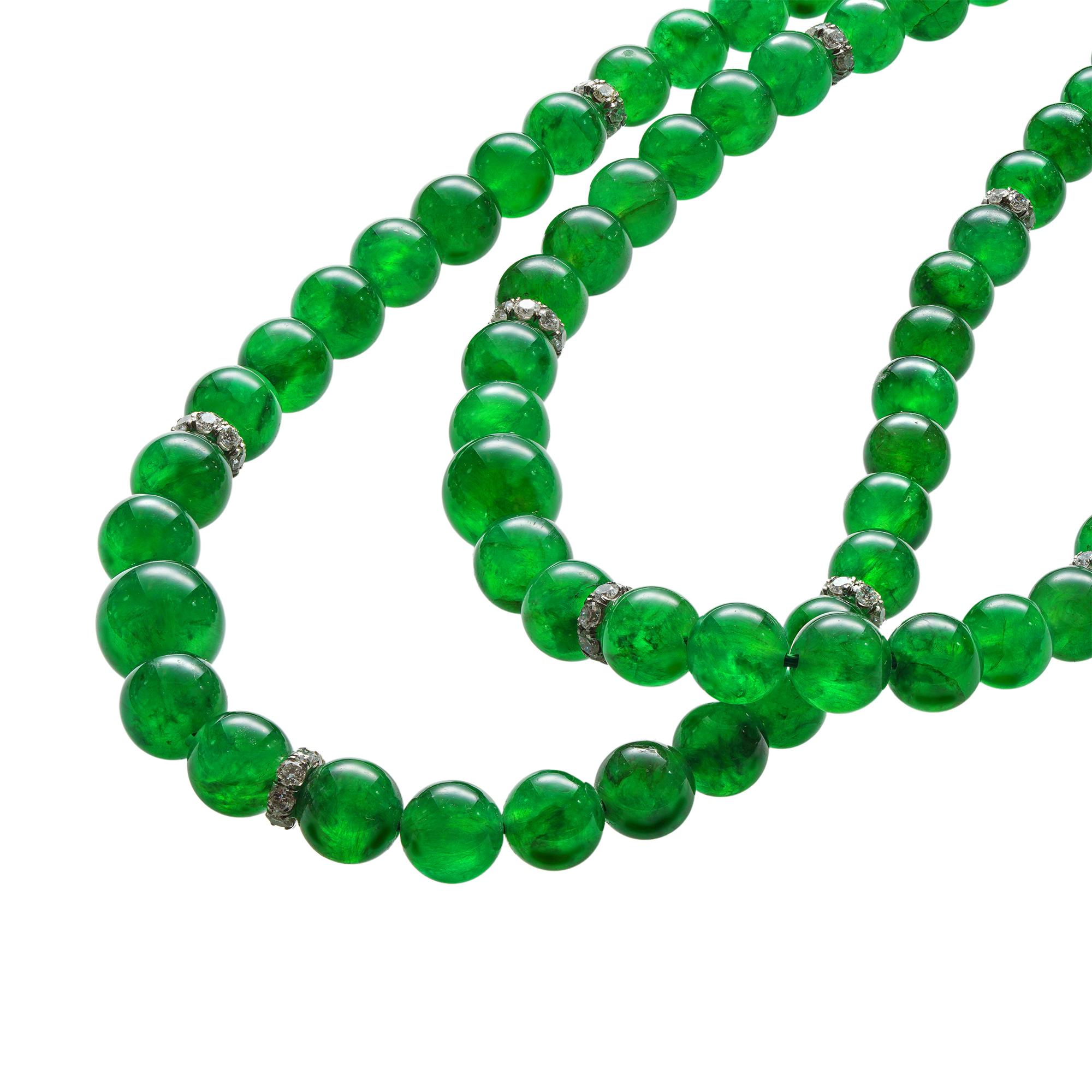 Bead An Important Jade And Diamond Double Strand Necklace