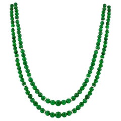 An Important Jade And Diamond Double Strand Necklace
