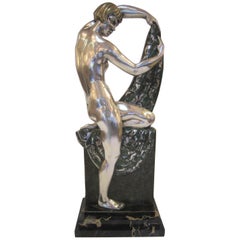 Important Art Deco Nickel, Gilt and Damascene Sculpture of a Nude, R.A.Philippe