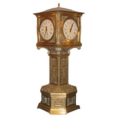 Important Art Deco Period Tall Bronze Clock with Four Time Zones
