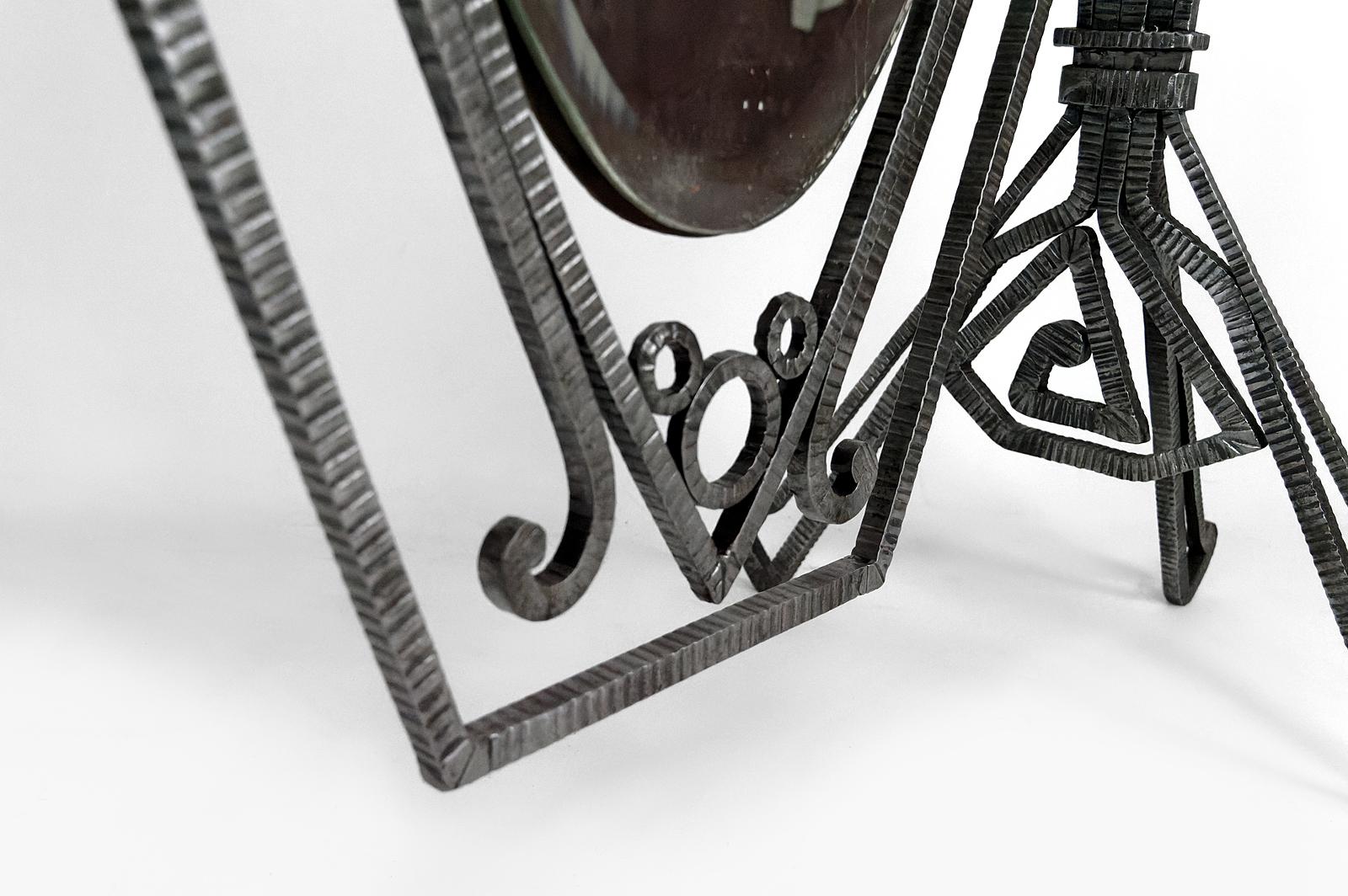 Important Art Deco psyche / cheval floor mirror in wrought iron, France, 1920's For Sale 6