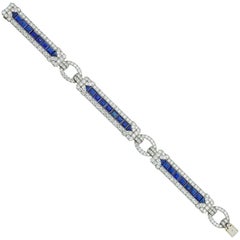 Importante bracciale Art Deco con zaffiri e diamanti a metro